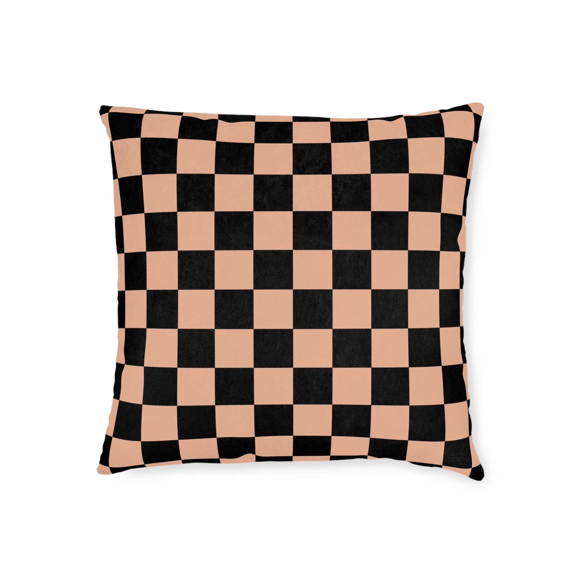 Checkerboard Soft Orange and Black Square Pillow, Artsulli - Art is Long, Life is Short, Home Decor, Size, 18" × 18", , , , , 20312718333014471876