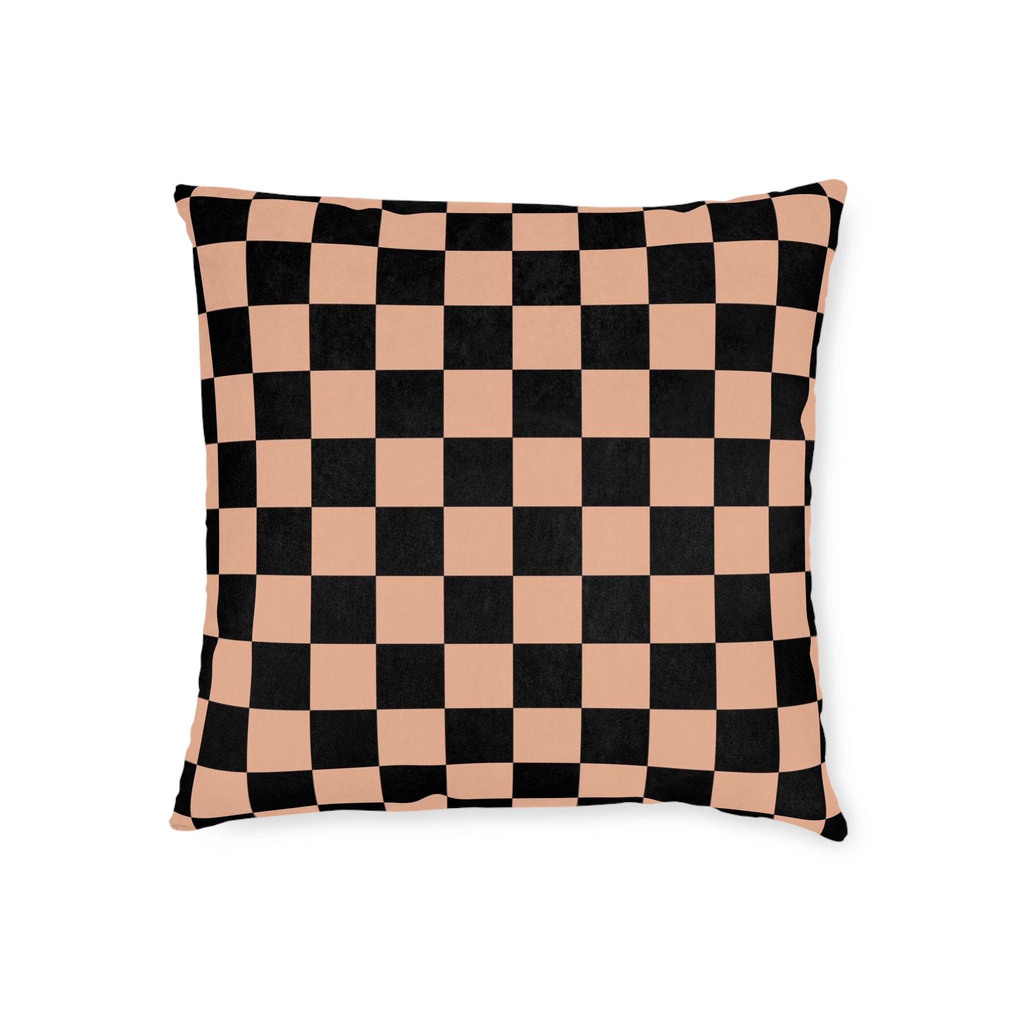 Checkerboard Soft Orange and Black Square Pillow, Artsulli - Art is Long, Life is Short, Home Decor, Size, 18" × 18", , , , , 20312718333014471876