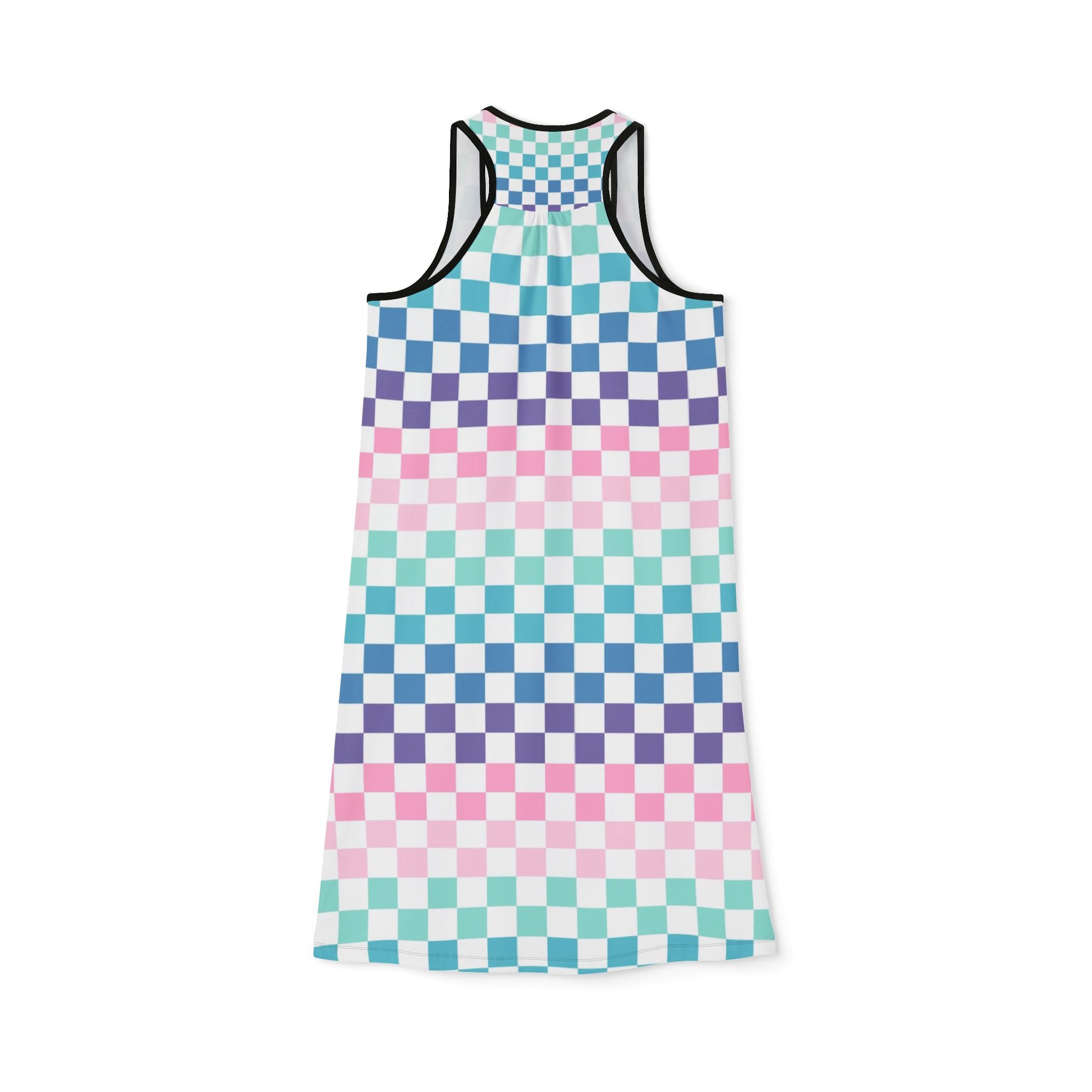 Vaporwave Rainbow  Checkerboard Multi-Color Women's Racerback Dress (AOP), Artsulli - Art is Long, Life is Short, Tank Top, , , , , , , 