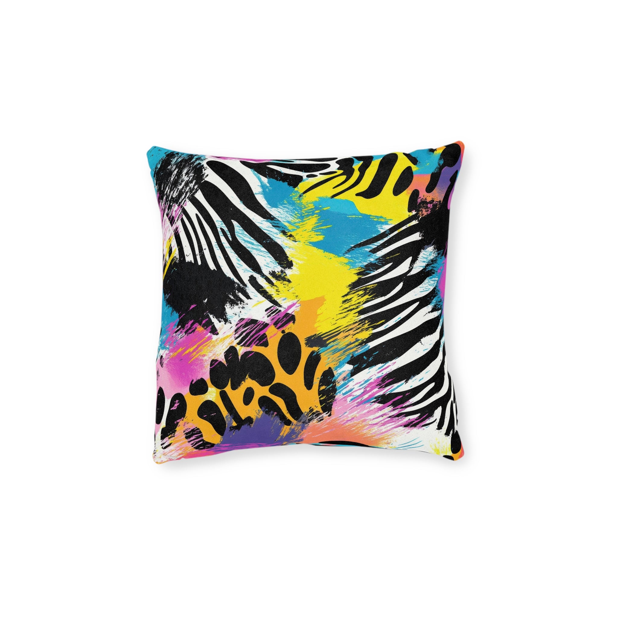 Zebra Stripes x Leopard Print x Paint Splatter Multi-Color Square Pillow, Artsulli - Art is Long, Life is Short, Home Decor, Size, 12" × 12", , , , , 17910631928159