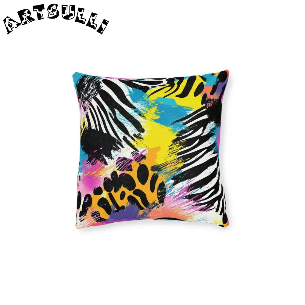 Zebra Stripes x Leopard Print x Paint Splatter Multi-Color Square Pillow, Artsulli - Art is Long, Life is Short, Home Decor, Size, 12" × 12", , , , , 17910631928159