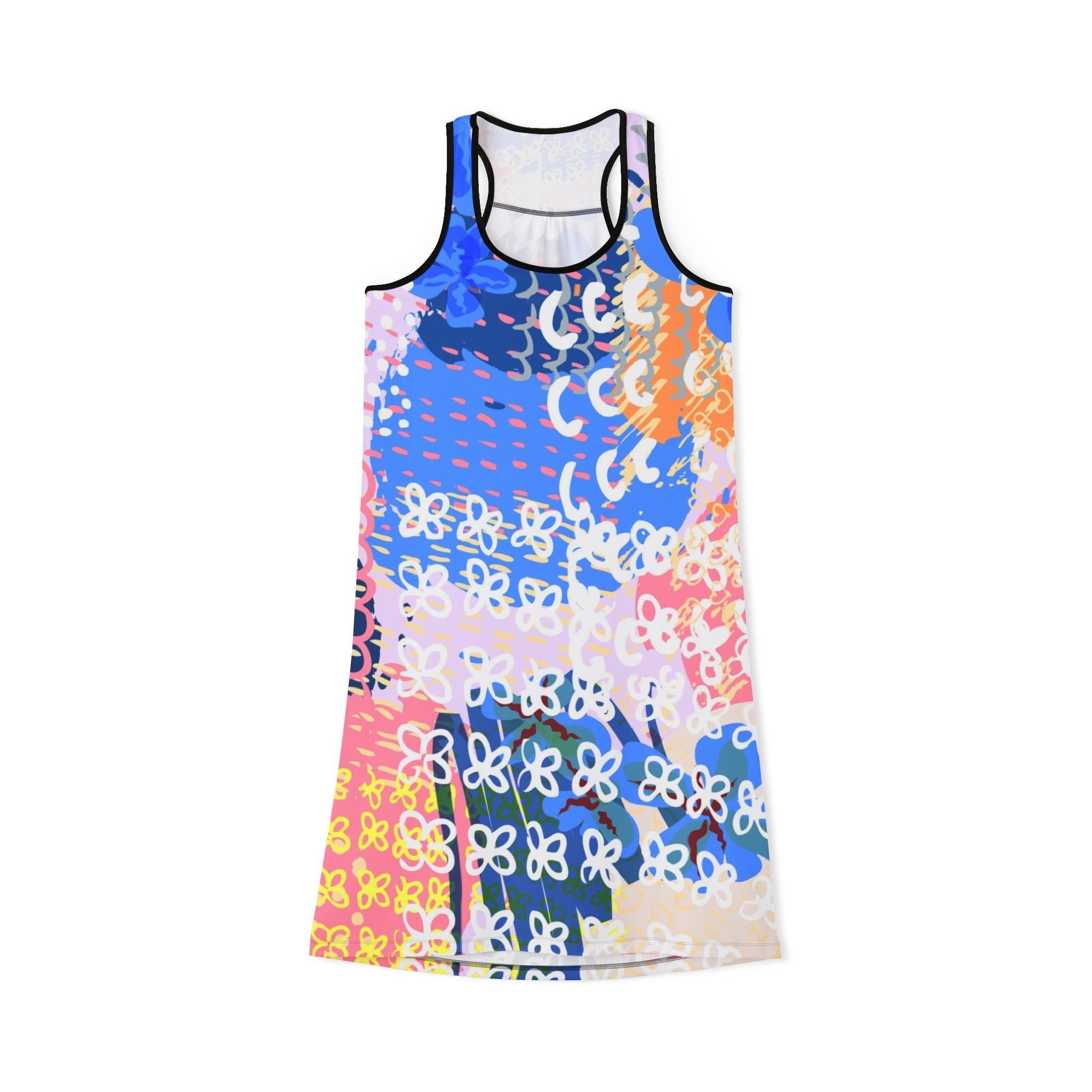 Flowers x Doodles x Hearts Multi-Color Women's Racerback Dress (AOP), Artsulli - Art is Long, Life is Short, Tank Top, Size, XS, Color, Black, , , 55307984269110796314