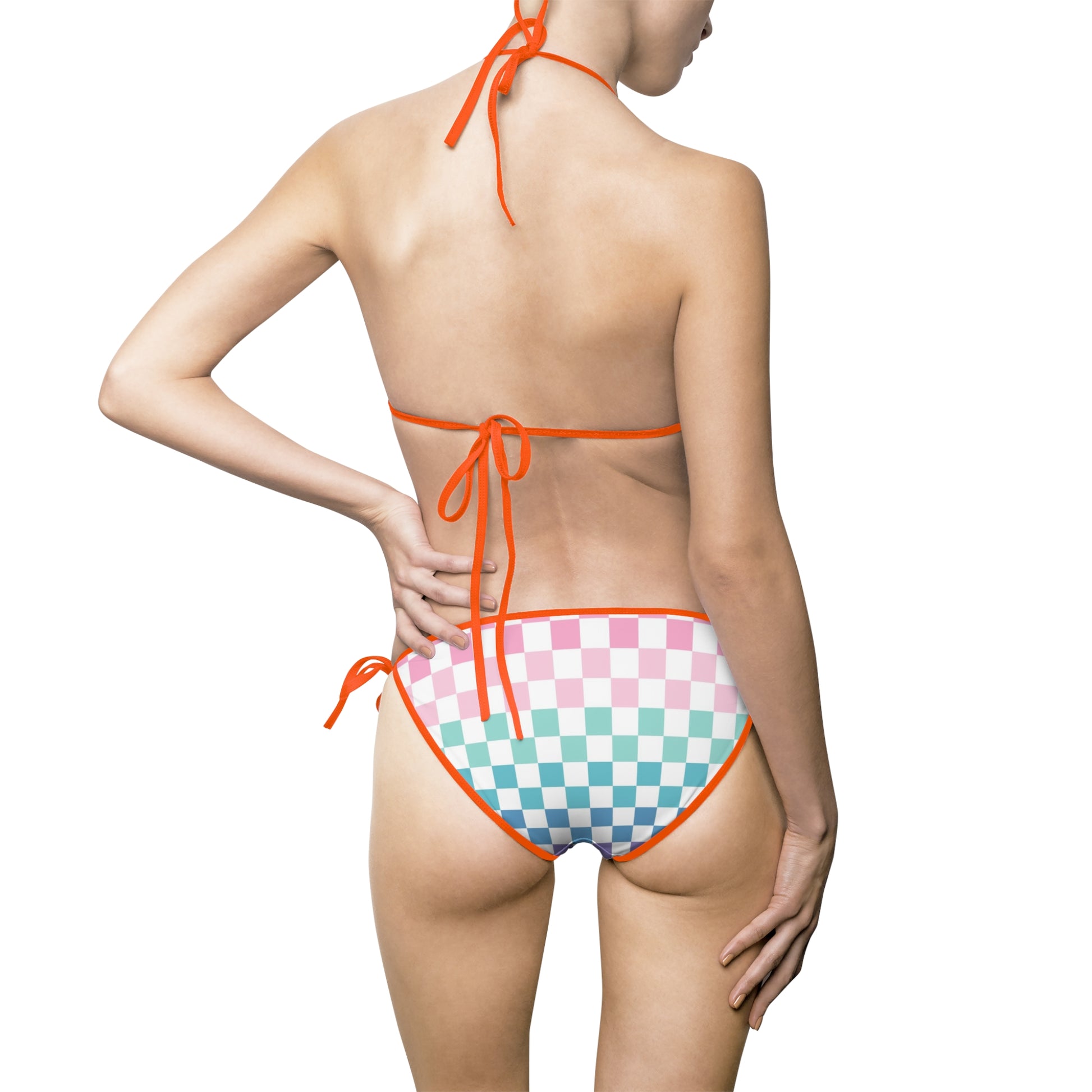 Vaporwave Rainbow  Checkerboard Multi-Color Women's Bikini Swimsuit (AOP), Artsulli - Art is Long, Life is Short, All Over Prints, , , , , , , 