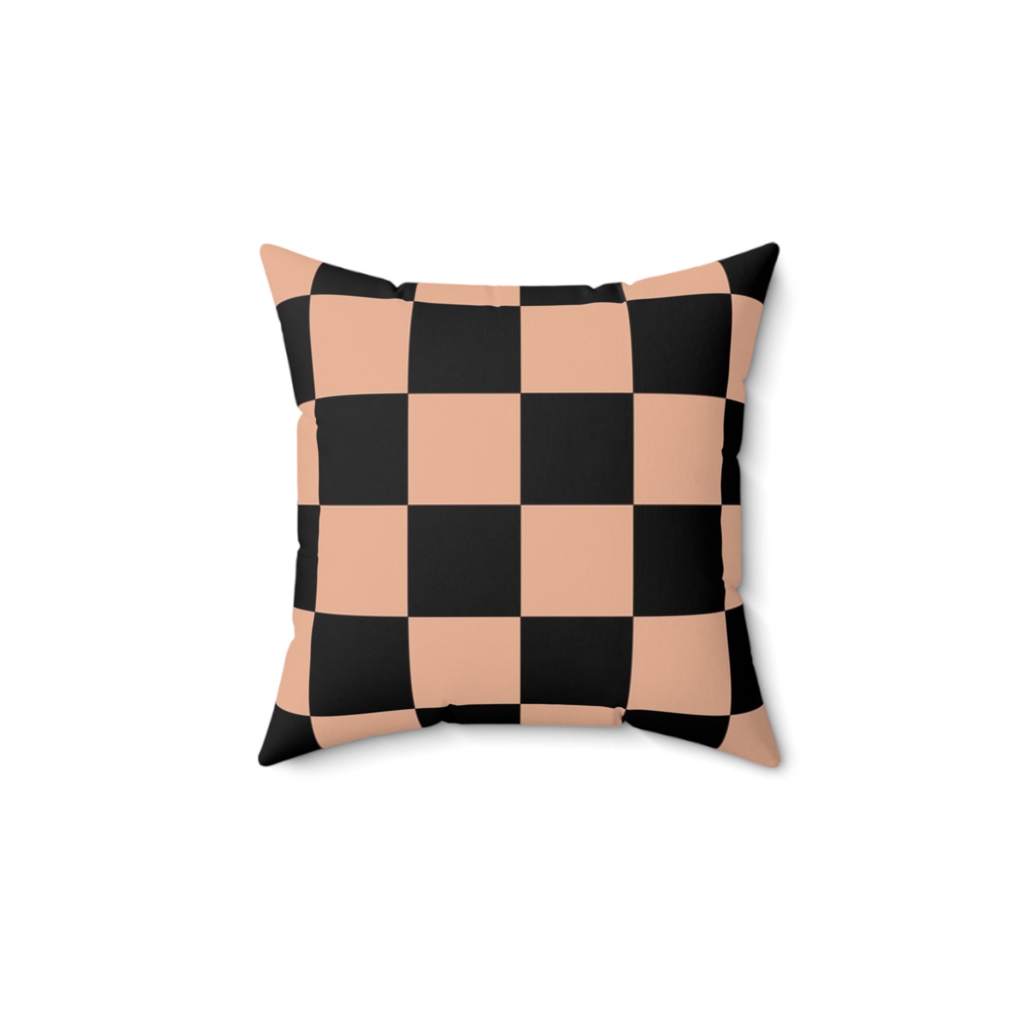 Checkerboard Soft Orange and Black Spun Polyester Square Pillow, Artsulli - Art is Long, Life is Short, Home Decor, Size, 14" × 14", , , , , 31063676876906485663