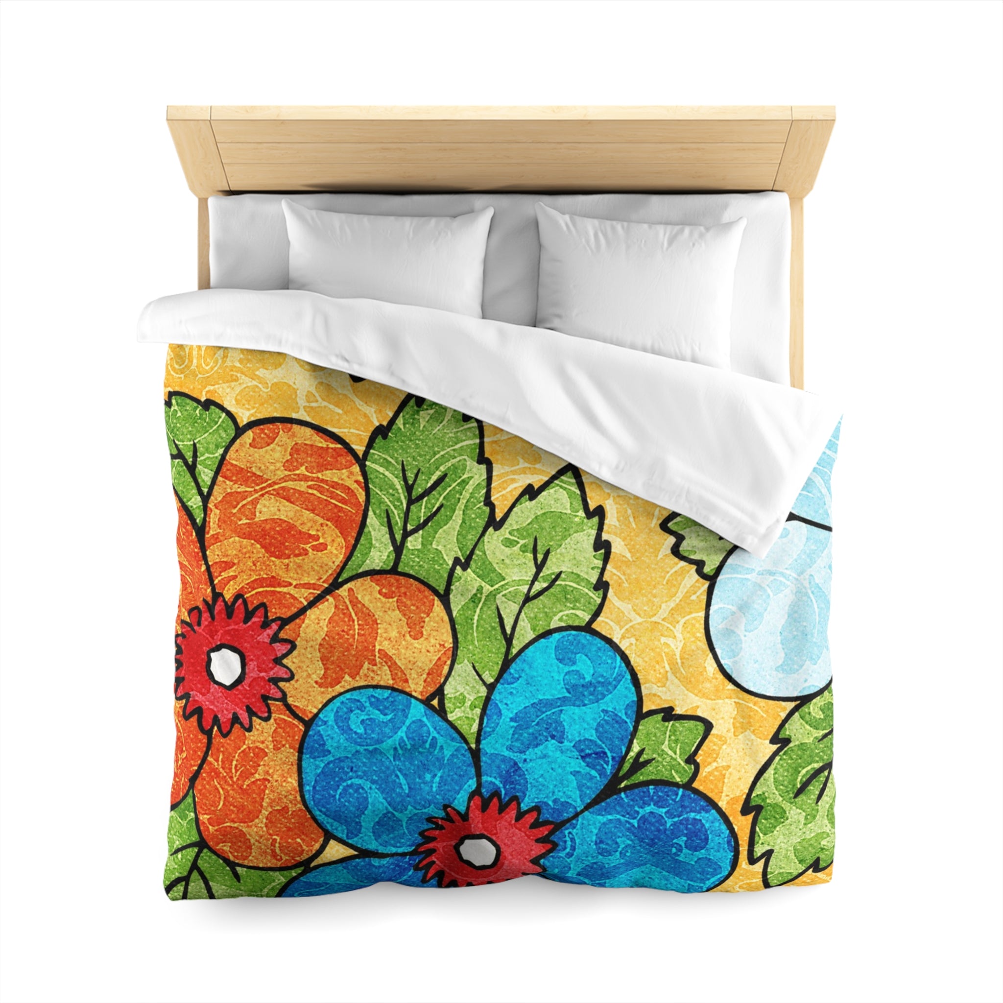 Groovy Yellow Floral Kl Microfiber Duvet Cover, Artsulli - Art is Long, Life is Short, Home Decor, , , , , , , 