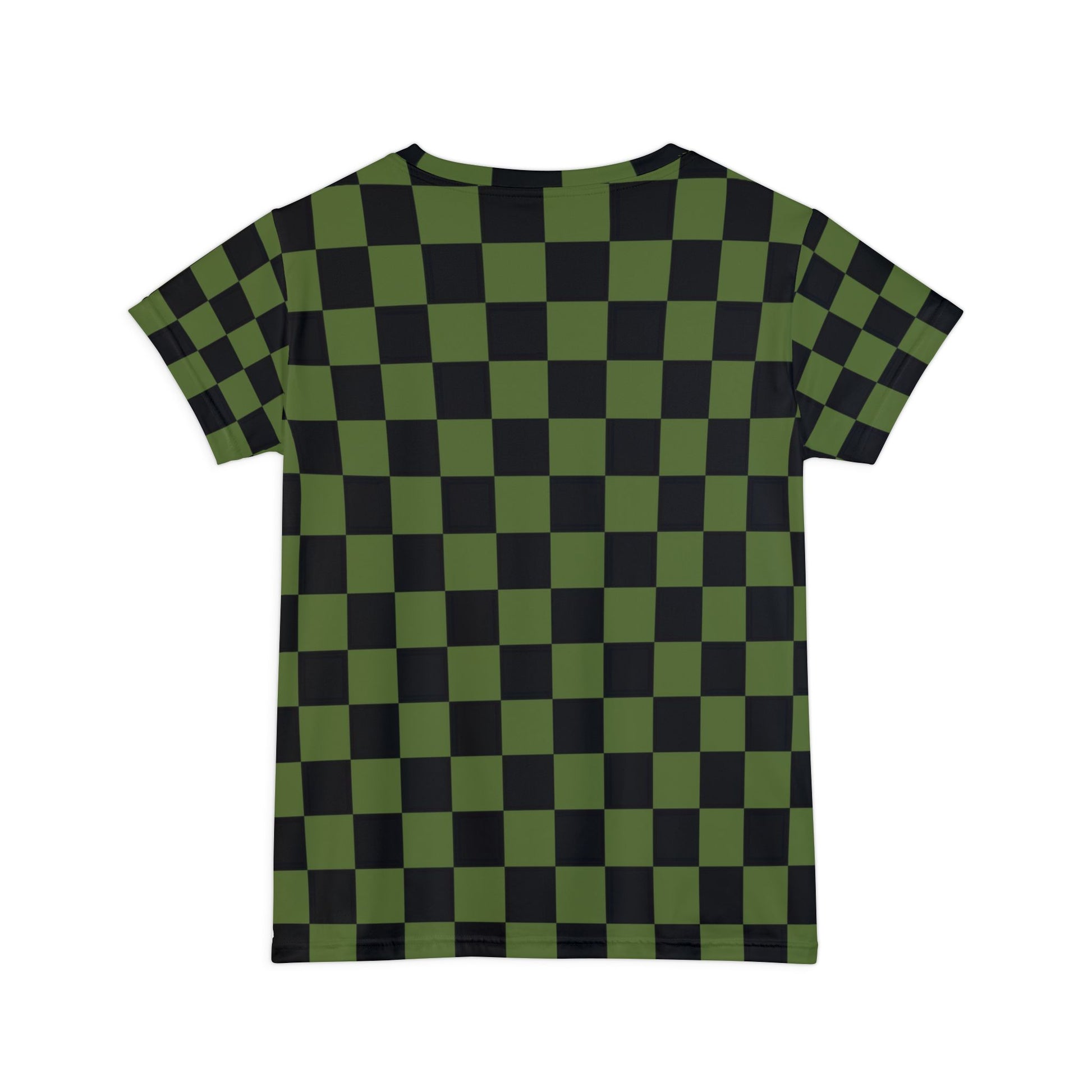Checkerboard Olive Green and Black Women's Short Sleeve Shirt (AOP), Artsulli - Art is Long, Life is Short, All Over Prints, , , , , , , 