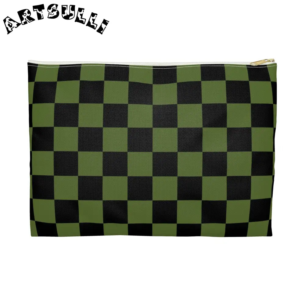 JAKKOUTTHEBXX Checkerboard Olive Green and Black Accessory Pouch