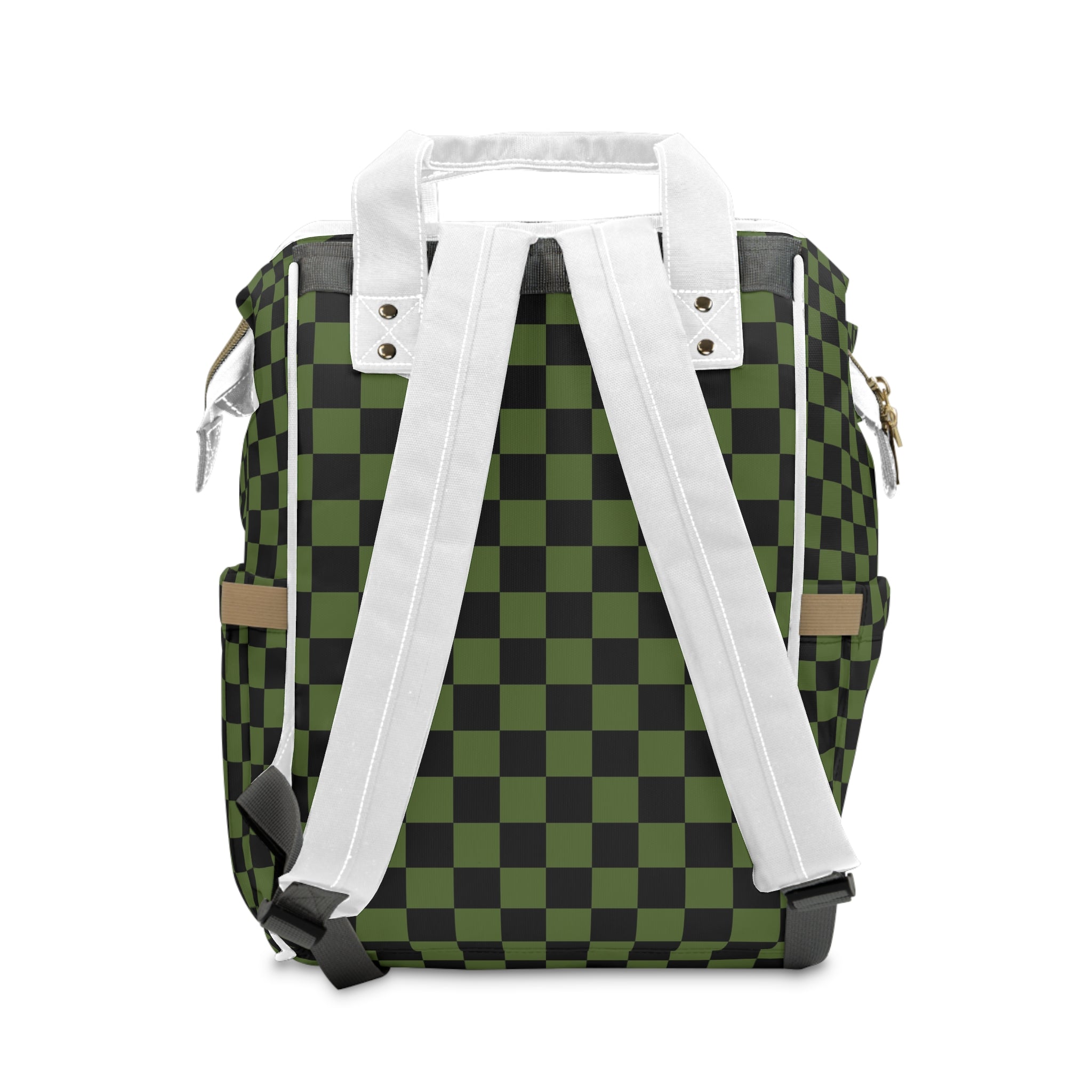 Checkerboard Olive Green and Black Multifunctional Diaper Backpack, Artsulli - Art is Long, Life is Short, Bags, , , , , , , 