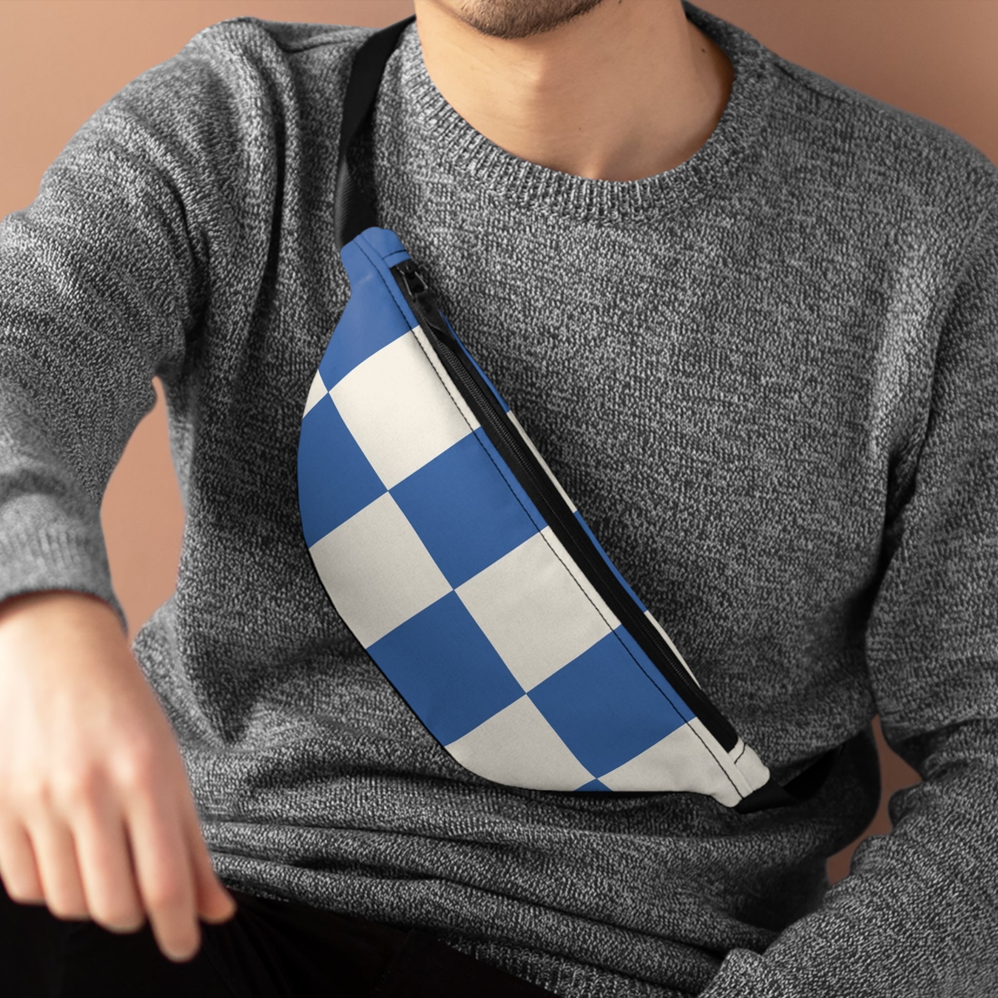 Checkerboard Blue Fanny Pack, Artsulli - Art is Long, Life is Short, Bags, , , , , , , 