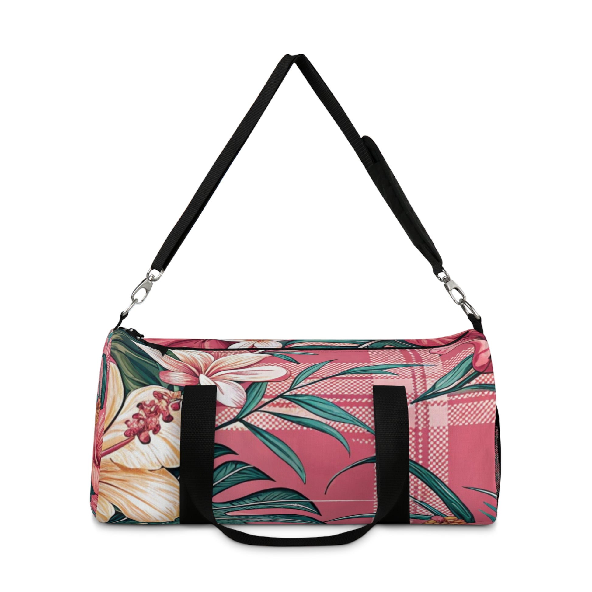 Plaid x Floral Burgundy and Green Duffel Bag, Artsulli - Art is Long, Life is Short, Bags, , , , , , , 