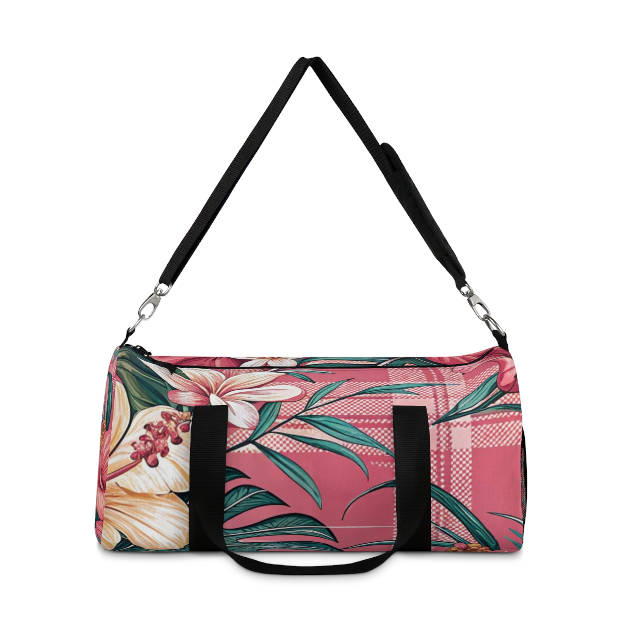 Plaid x Floral Burgundy and Green Duffel Bag, Artsulli - Art is Long, Life is Short, Bags, , , , , , , 