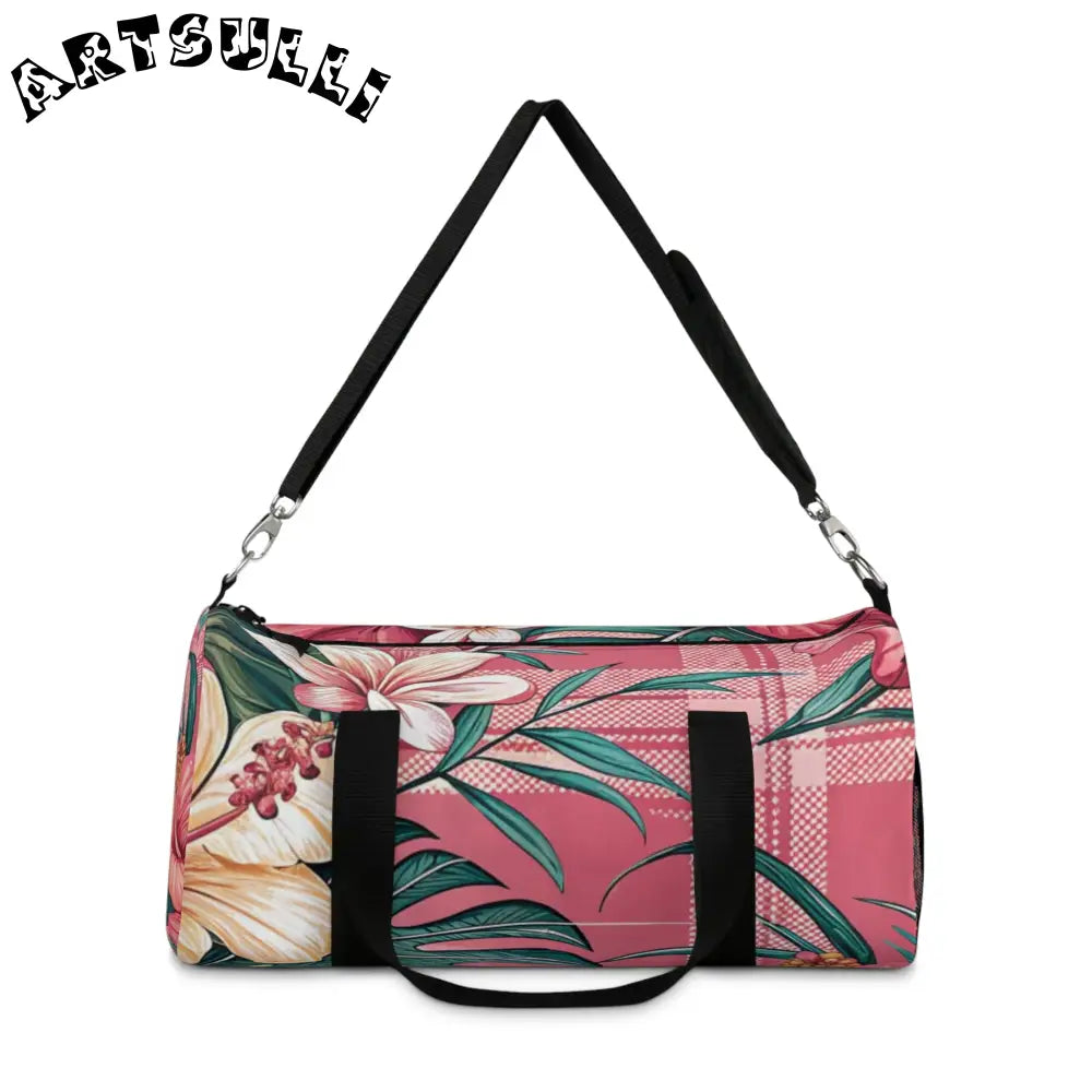 JAKKOUTTHEBXX Plaid x Floral Burgundy and Green Duffel Bag