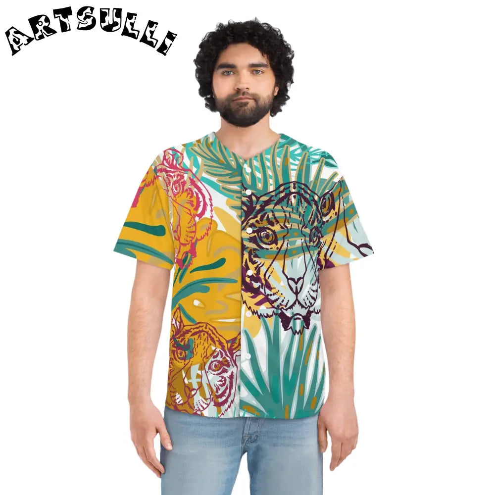 JAKKOUTTHEBXX Tropical Jungle Tigers Brown and Green Men’s Baseball