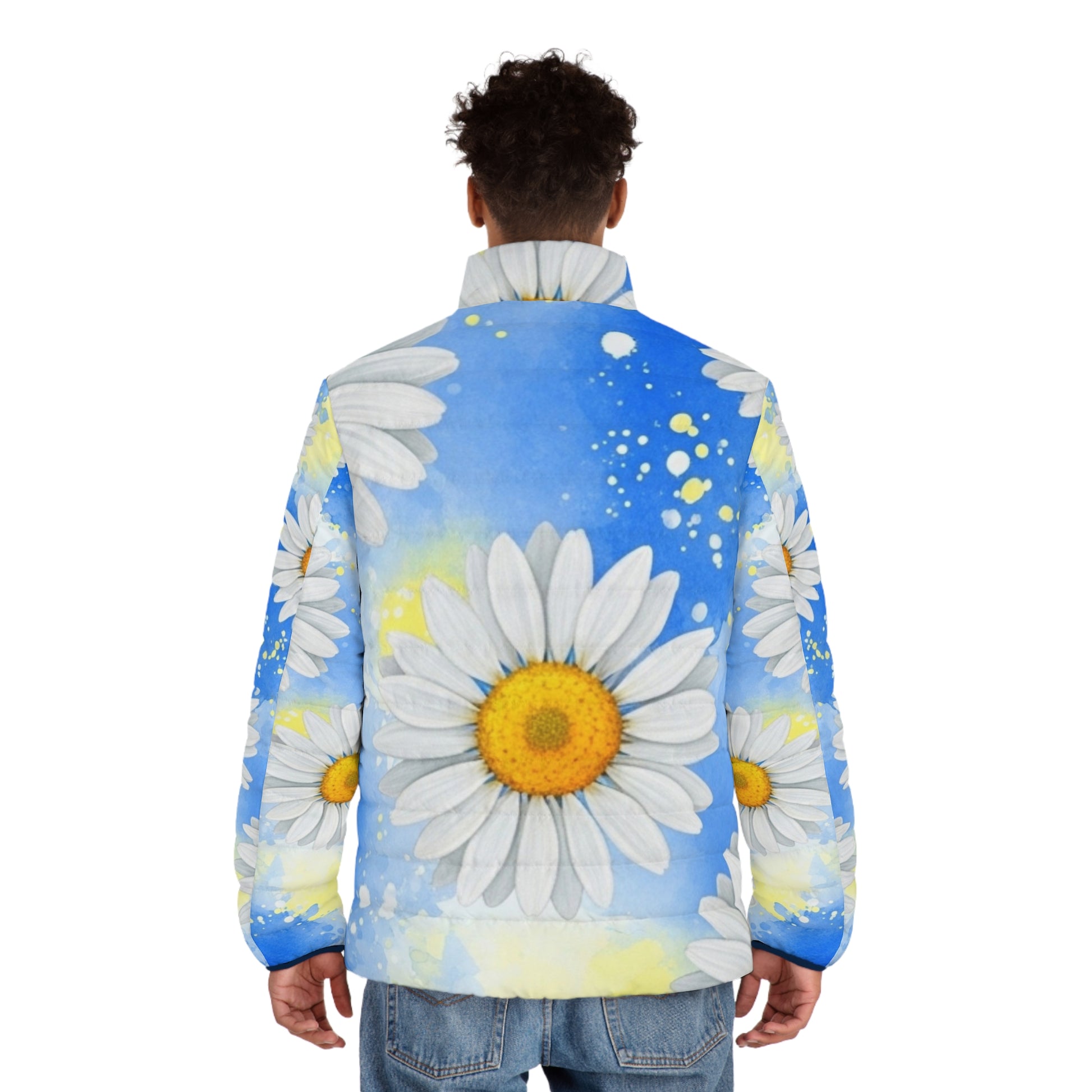 Daisies Men's Puffer Jacket (AOP), Artsulli - Art is Long, Life is Short, All Over Prints, , , , , , , 
