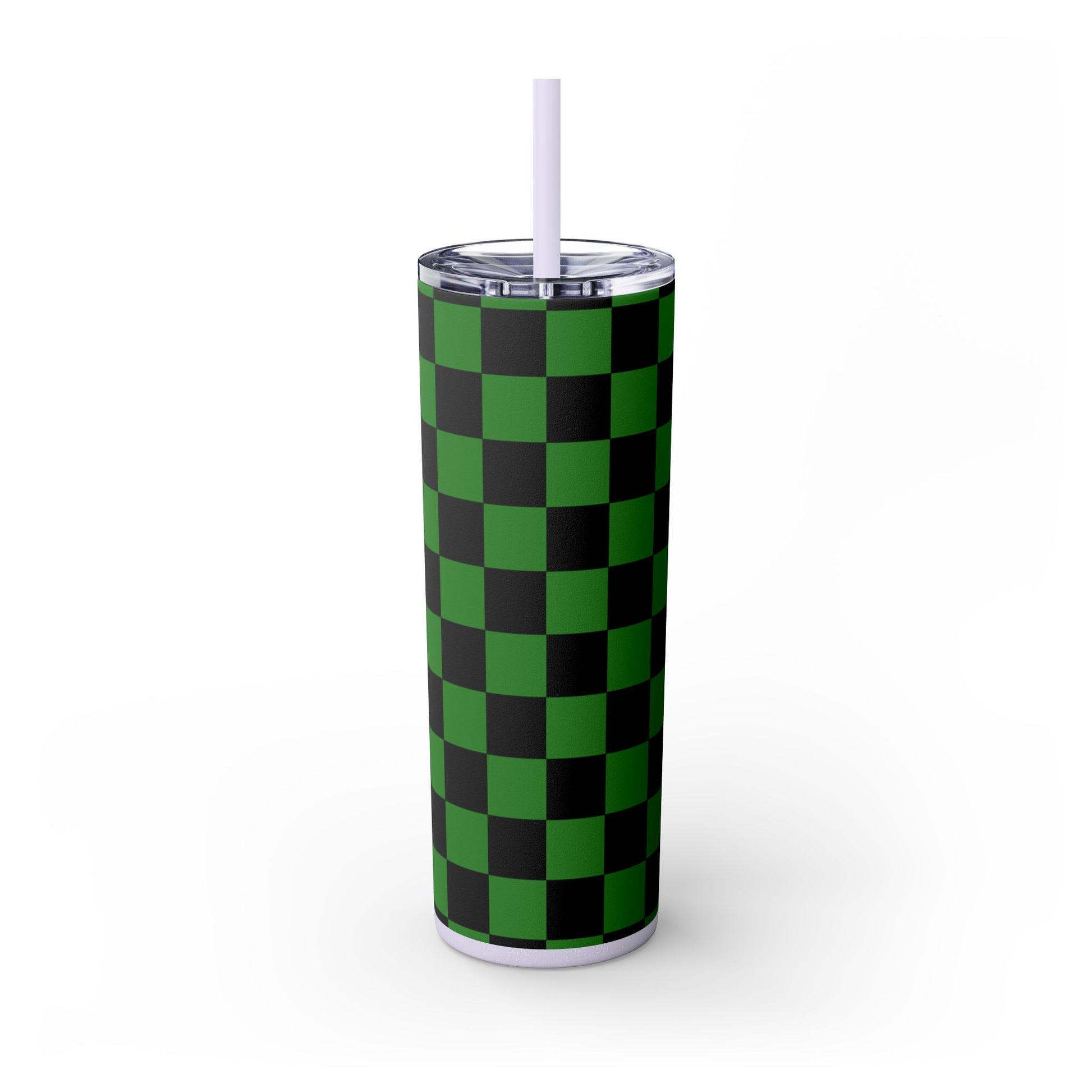 Checkerboard Green and Black Skinny Tumbler with Straw, 20oz, Artsulli - Art is Long, Life is Short, Mug, , , , , , , 