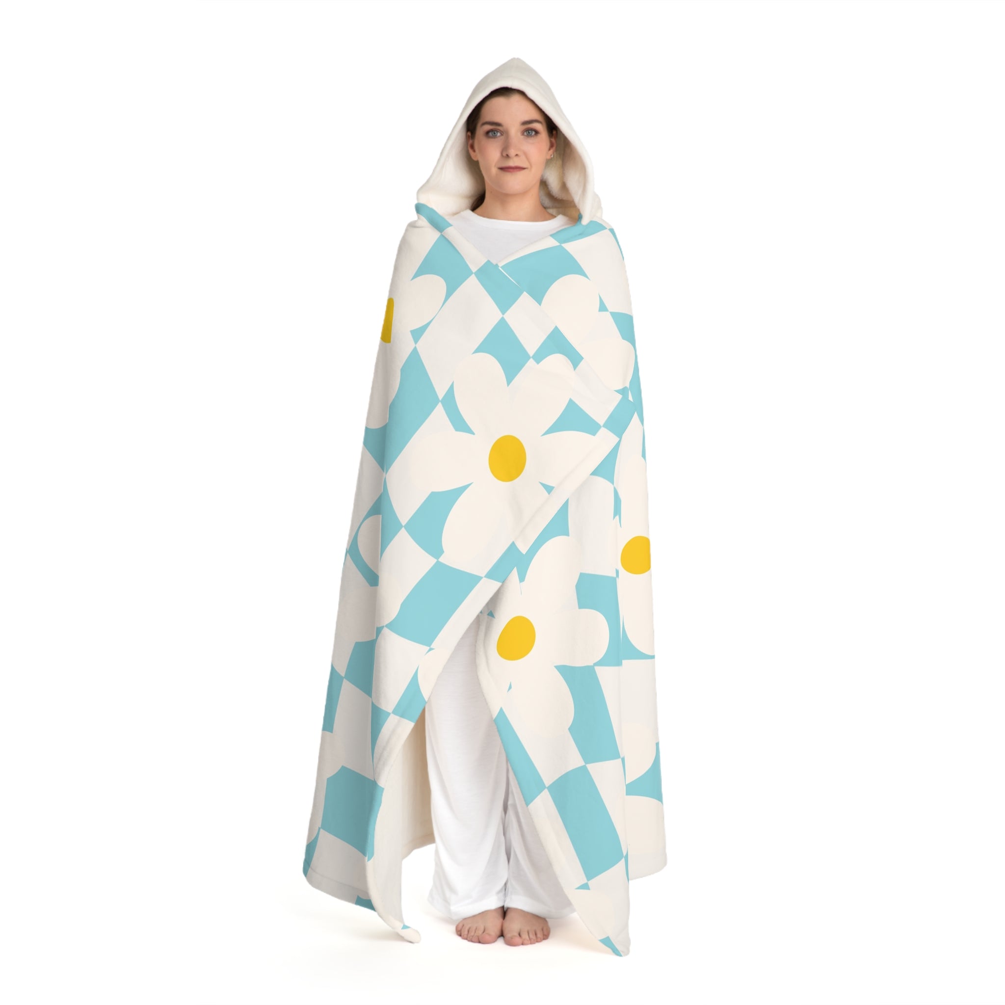 Trippy Check Garden Hooded Sherpa Fleece Blanket, Artsulli - Art is Long, Life is Short, All Over Prints, , , , , , , 