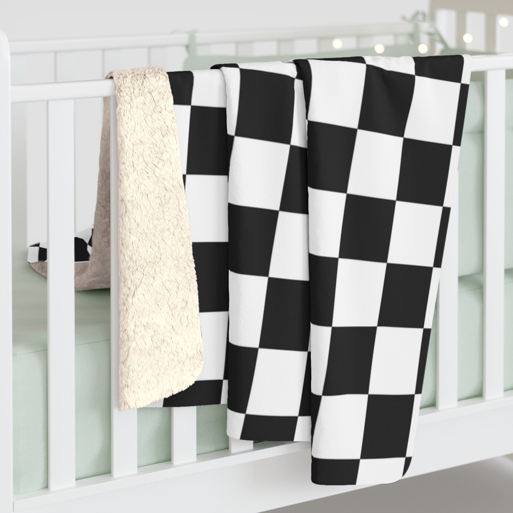 Checkerboard White and Black Sherpa Fleece Blanket, Artsulli - Art is Long, Life is Short, Home Decor, , , , , , , 