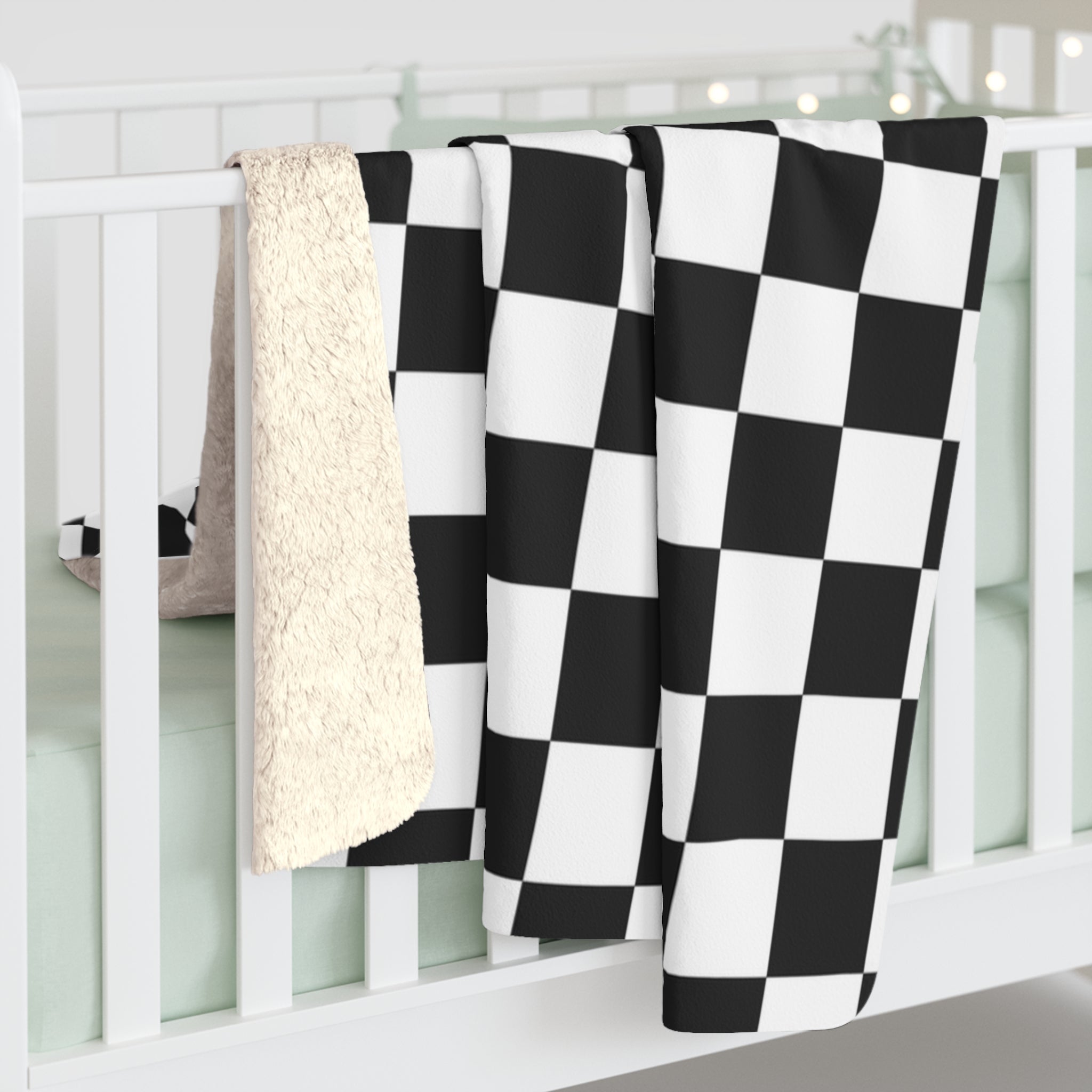 Checkerboard White and Black Sherpa Fleece Blanket, Artsulli - Art is Long, Life is Short, Home Decor, , , , , , , 