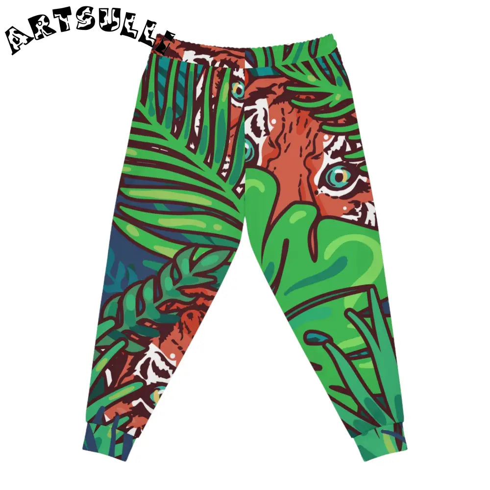 JAKKOUTTHEBXX Tropical Jungle Tigers Blue and Green Athletic Joggers