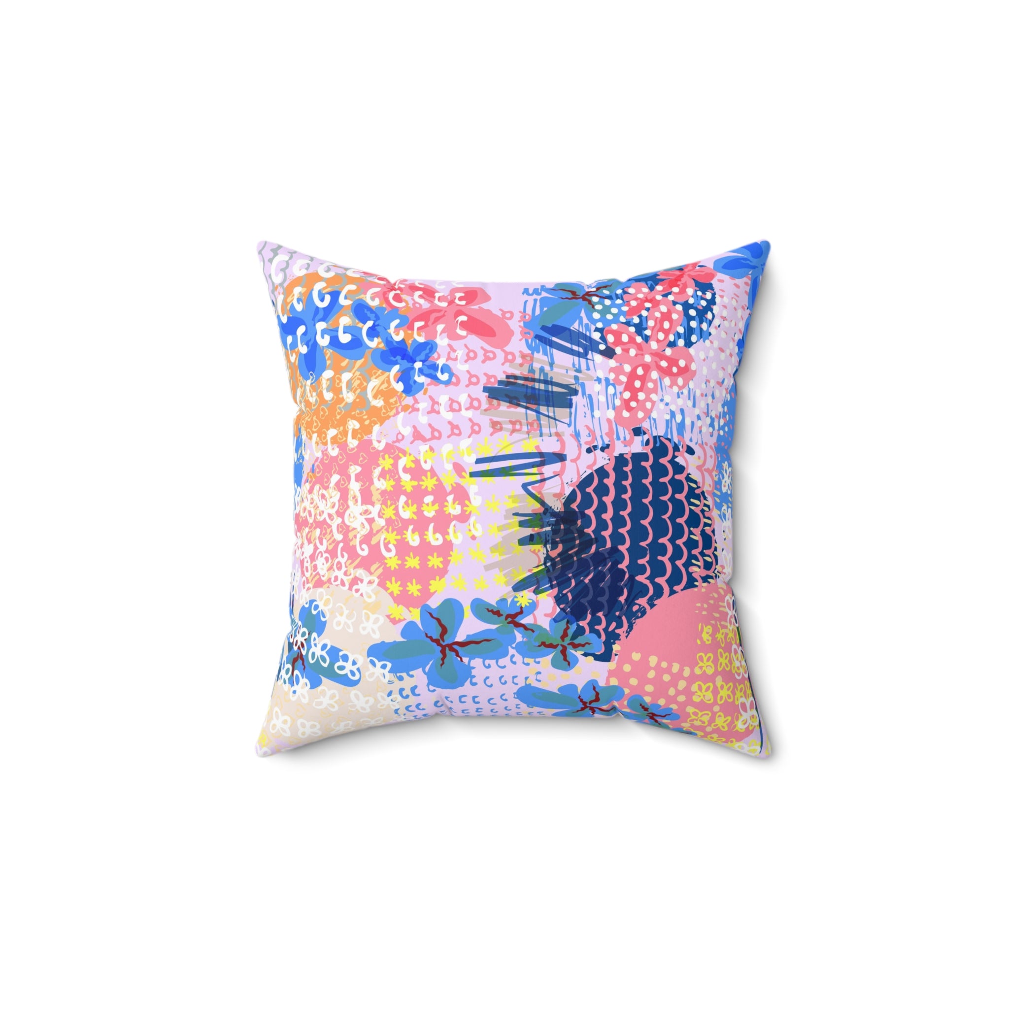 Flowers x Doodles x Hearts Multi-Color Spun Polyester Square Pillow, Artsulli - Art is Long, Life is Short, Home Decor, Size, 14" × 14", , , , , 31047877842937638324