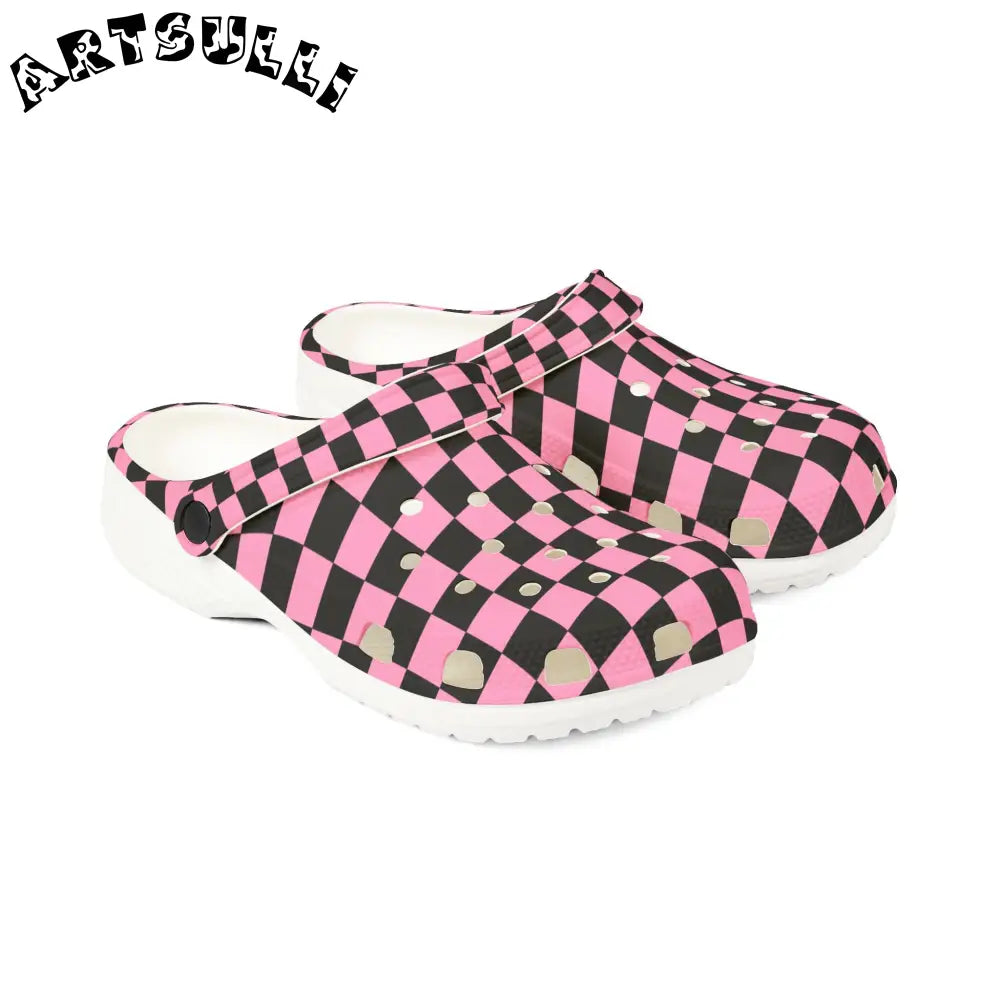 JAKKOUTTHEBXX Checkerboard Black and Pink EVA Foam Rubber Shoes