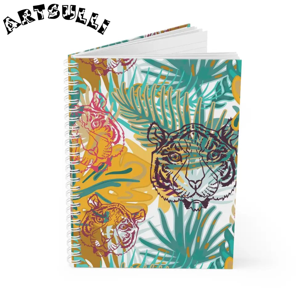 JAKKOUTTHEBXX Tropical Jungle Tigers Brown and Green Spiral Notebook