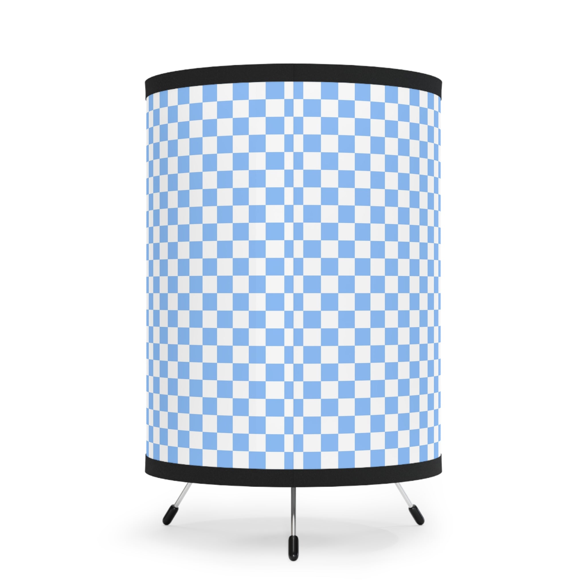 Checkerboard White and Light Blue Tripod Lamp with High-Res Printed Shade, US\CA plug, Artsulli - Art is Long, Life is Short, Home Decor, , , , , , , 