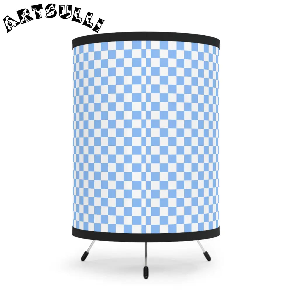 JAKKOUTTHEBXX Checkerboard White and Light Blue Tripod Lamp