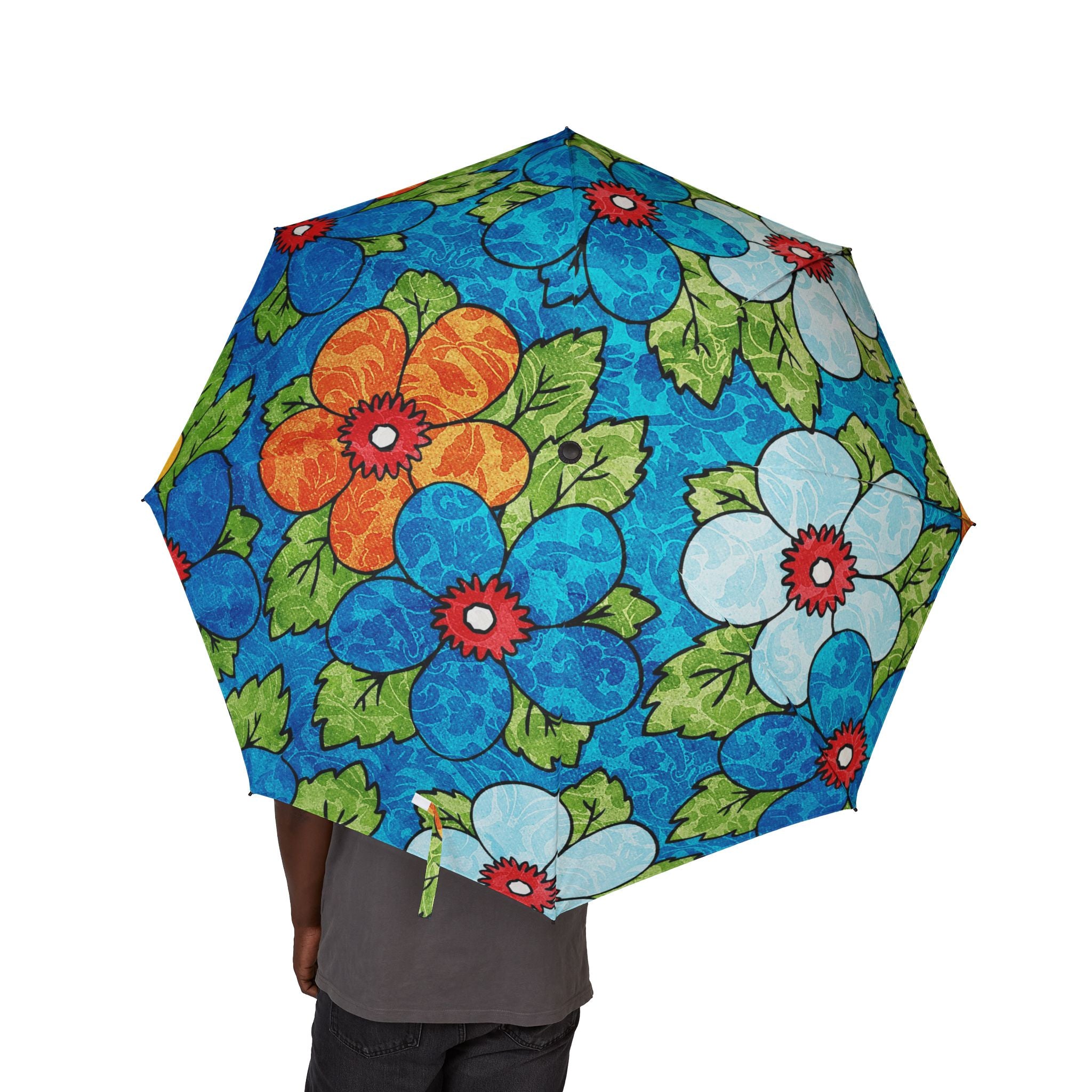 Blue Orange Groovy Semi-Automatic Foldable Umbrella, Artsulli - Art is Long, Life is Short, Accessories, , , , , , , 