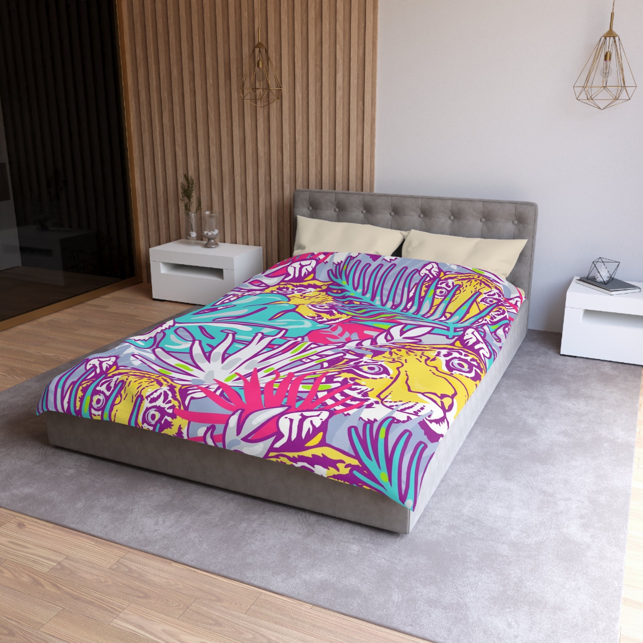 Tropical Floral Tigers Torquise and Purple Microfiber Duvet Cover, Artsulli - Art is Long, Life is Short, Home Decor, , , , , , , 