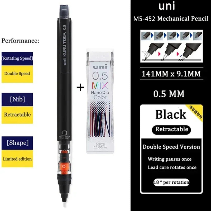 Buy The Best By Artsulli - Art is Long Life Short - Japan UNI Mechanical Pencil KURUTOGA 0.5mm Non Breakable Lead Drawing Activity M5-452