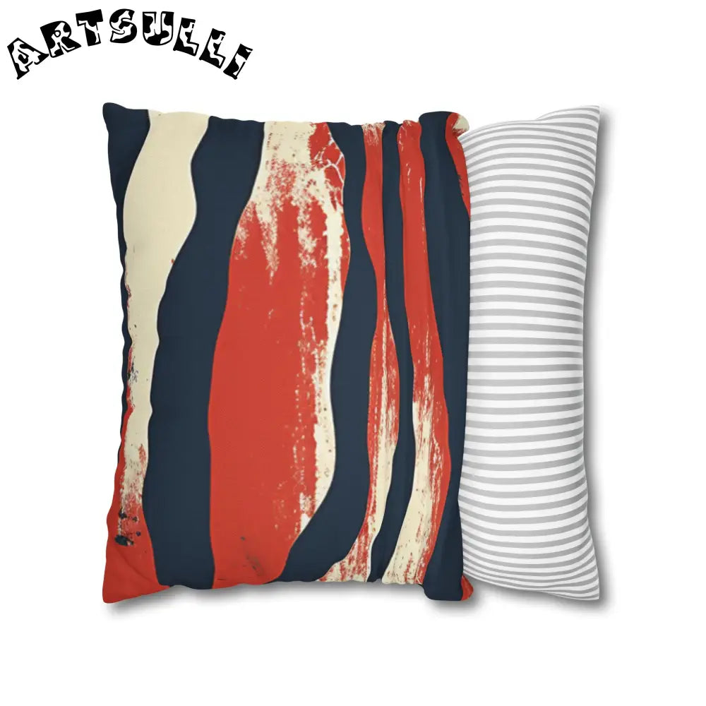 JAKKOUTTHEBXX Abstract Red White Navy Blue Wavy Stripe Square Pillow