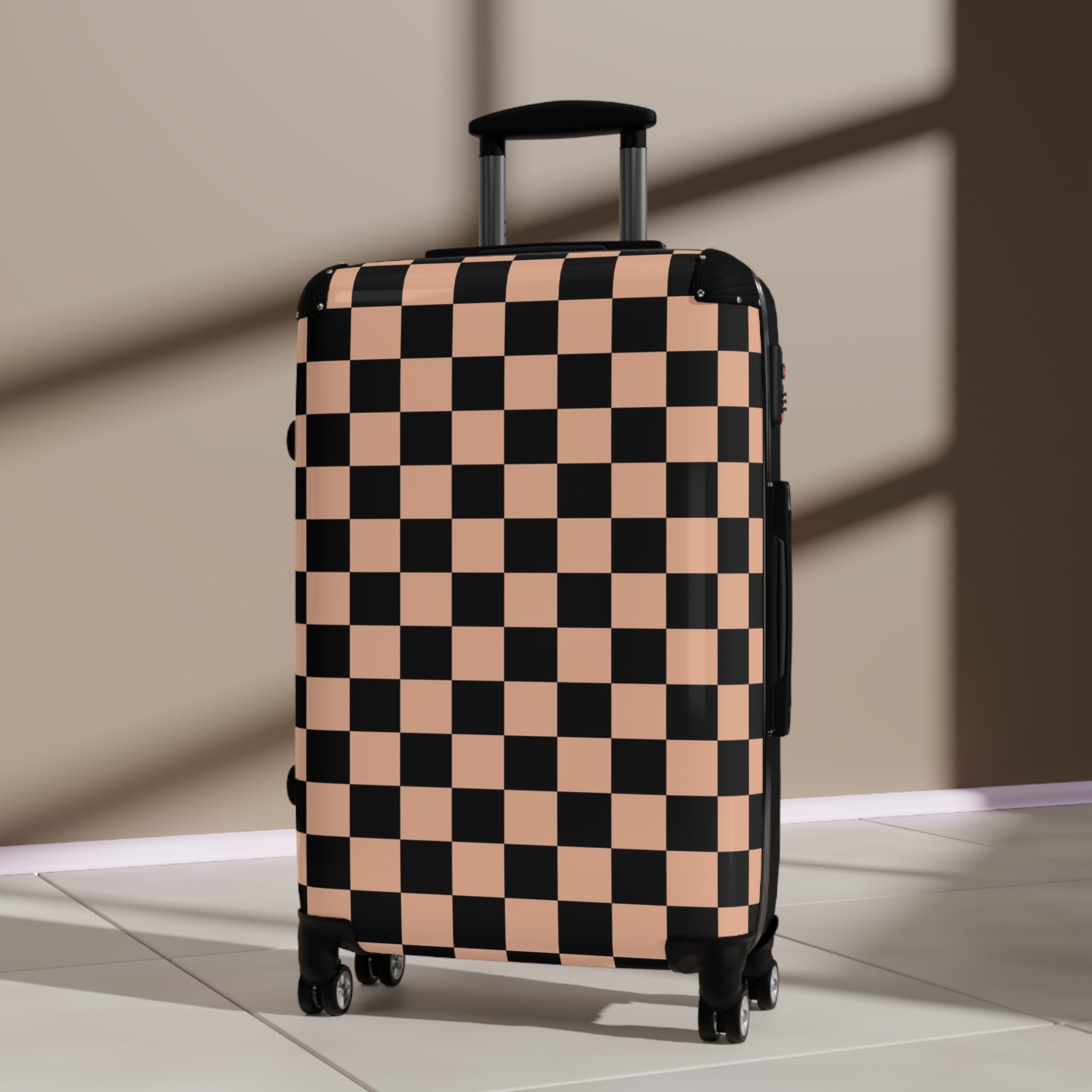 Checkerboard Soft Orange and Black Suitcase, Artsulli - Art is Long, Life is Short, Bags, , , , , , , 