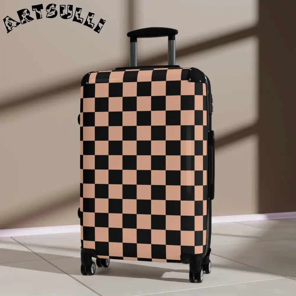 JAKKOUTTHEBXX Checkerboard Soft Orange and Black Suitcase