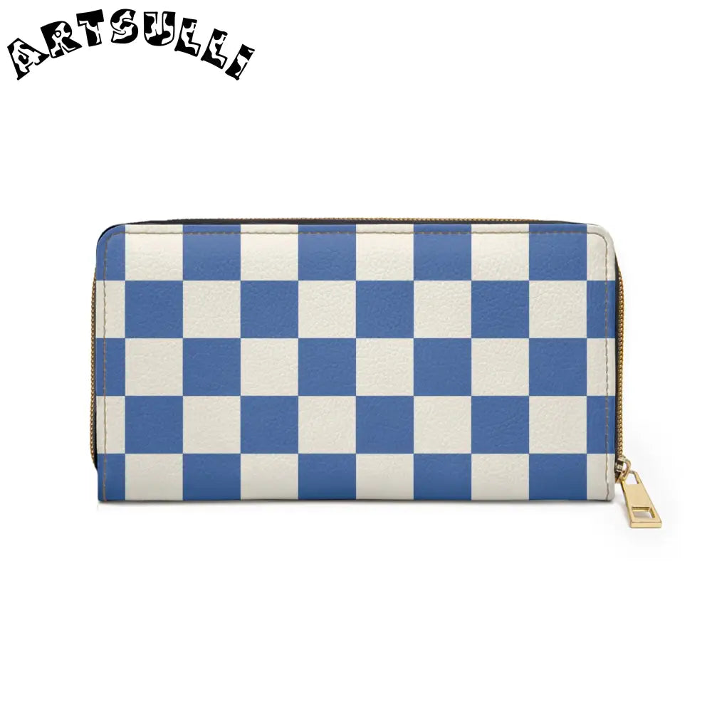 JAKKOUTTHEBXX Checkerboard II Blue Zipper Wallet JAKKOUTTHEBXX