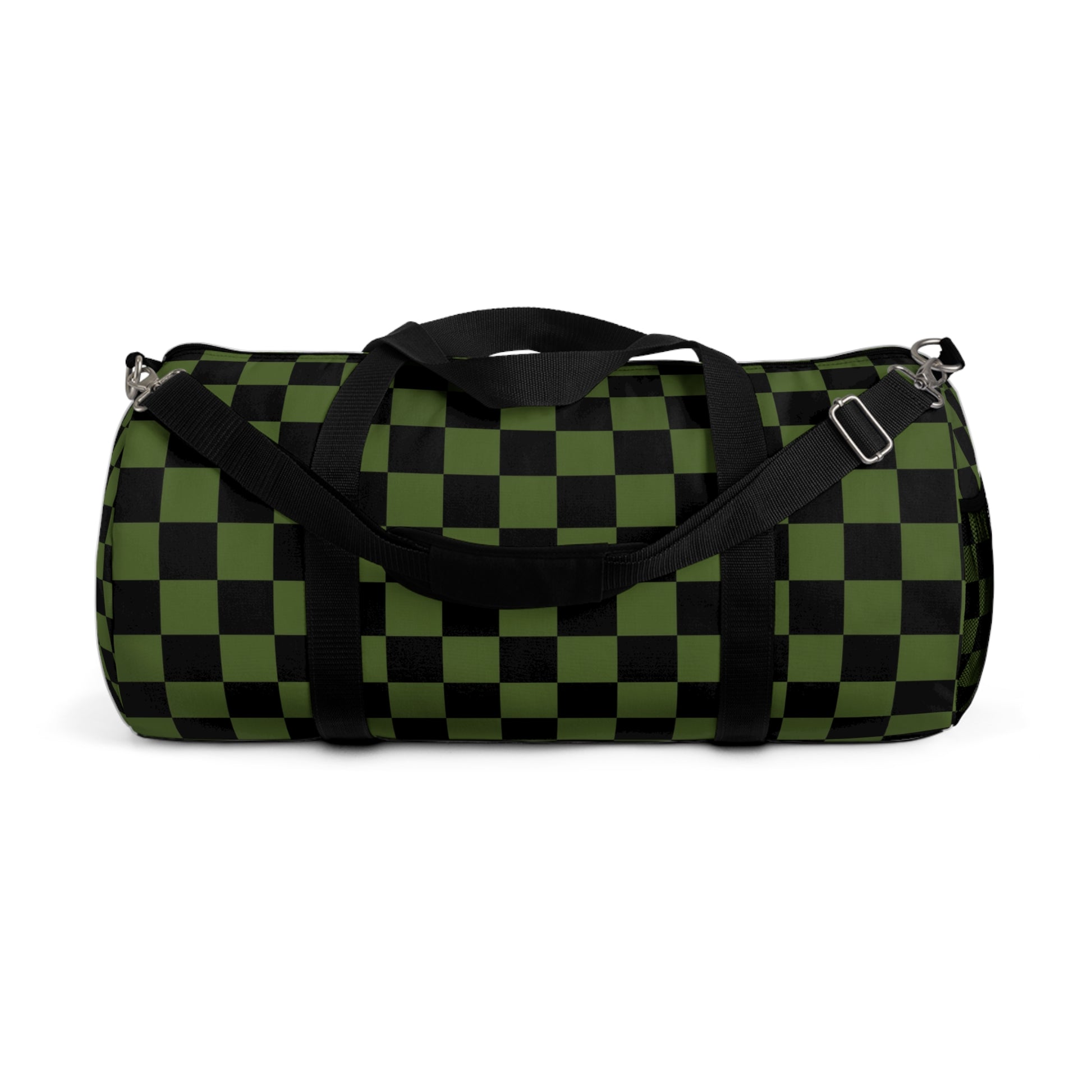 Checkerboard Olive Green and Black Duffel Bag, Artsulli - Art is Long, Life is Short, Bags, Size, Large, , , , , 16907502026112302355