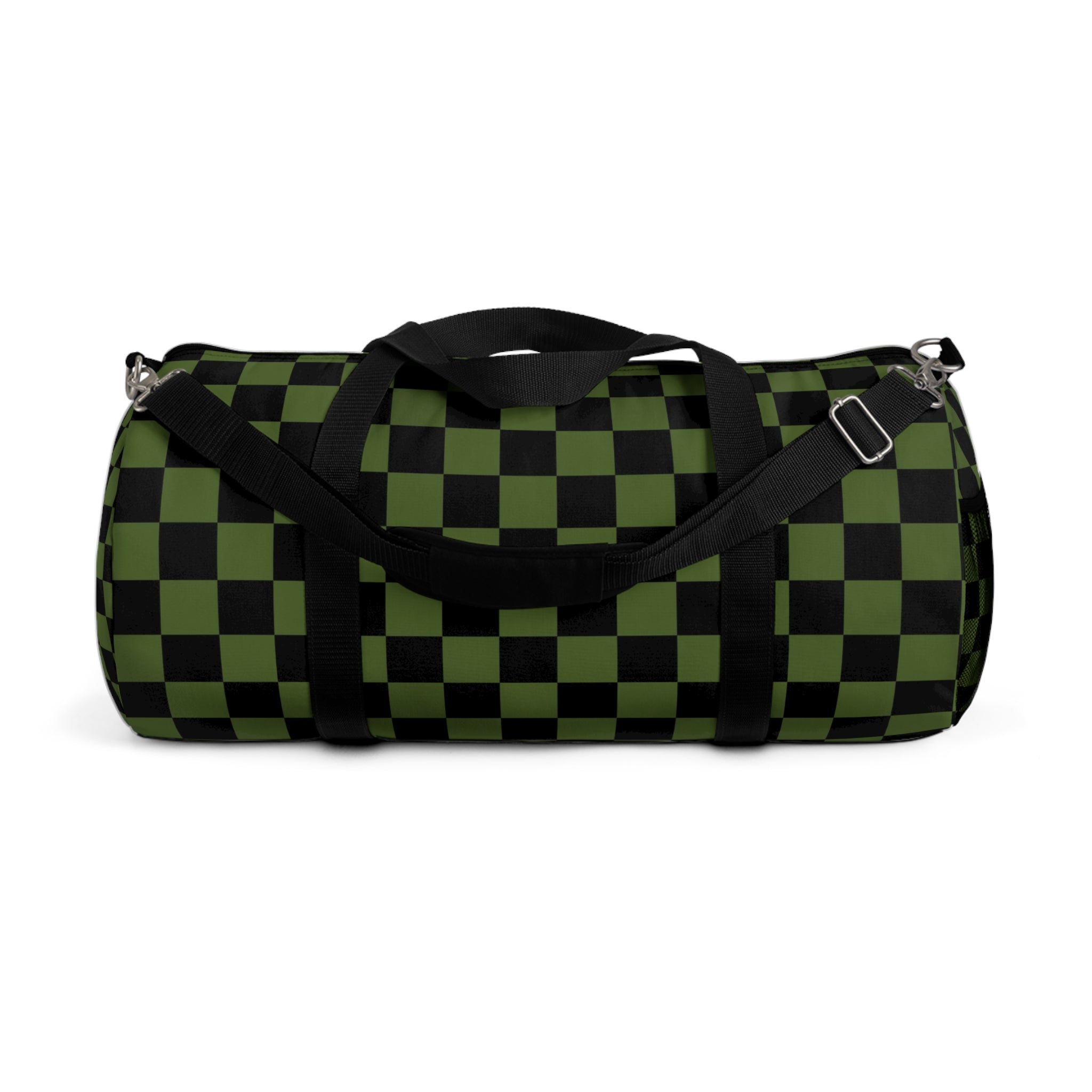 Checkerboard Olive Green and Black Duffel Bag, Artsulli - Art is Long, Life is Short, Bags, Size, Large, , , , , 16907502026112302355
