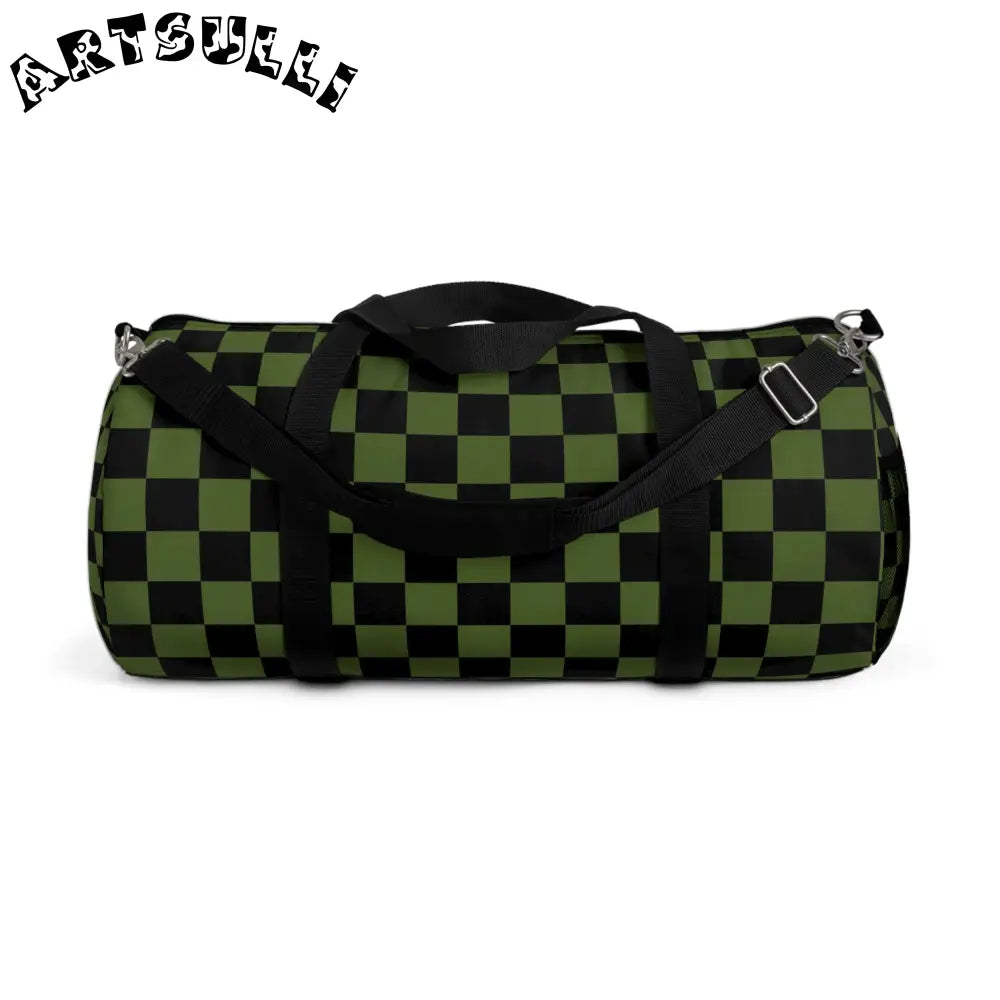 JAKKOUTTHEBXX Checkerboard Olive Green and Black Duffel Bag