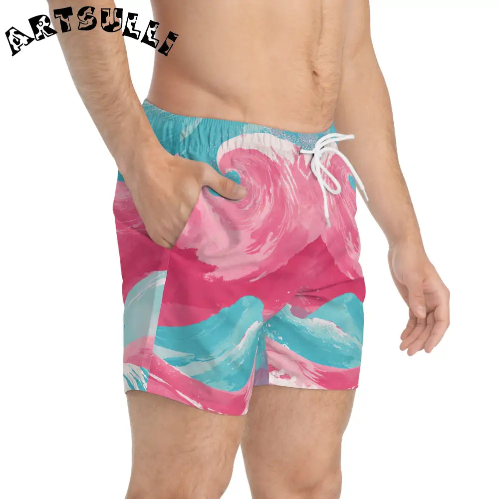 JAKKOUTTHEBXX The Great Pastelwave Pink and Blue Swim Trunks (AOP)