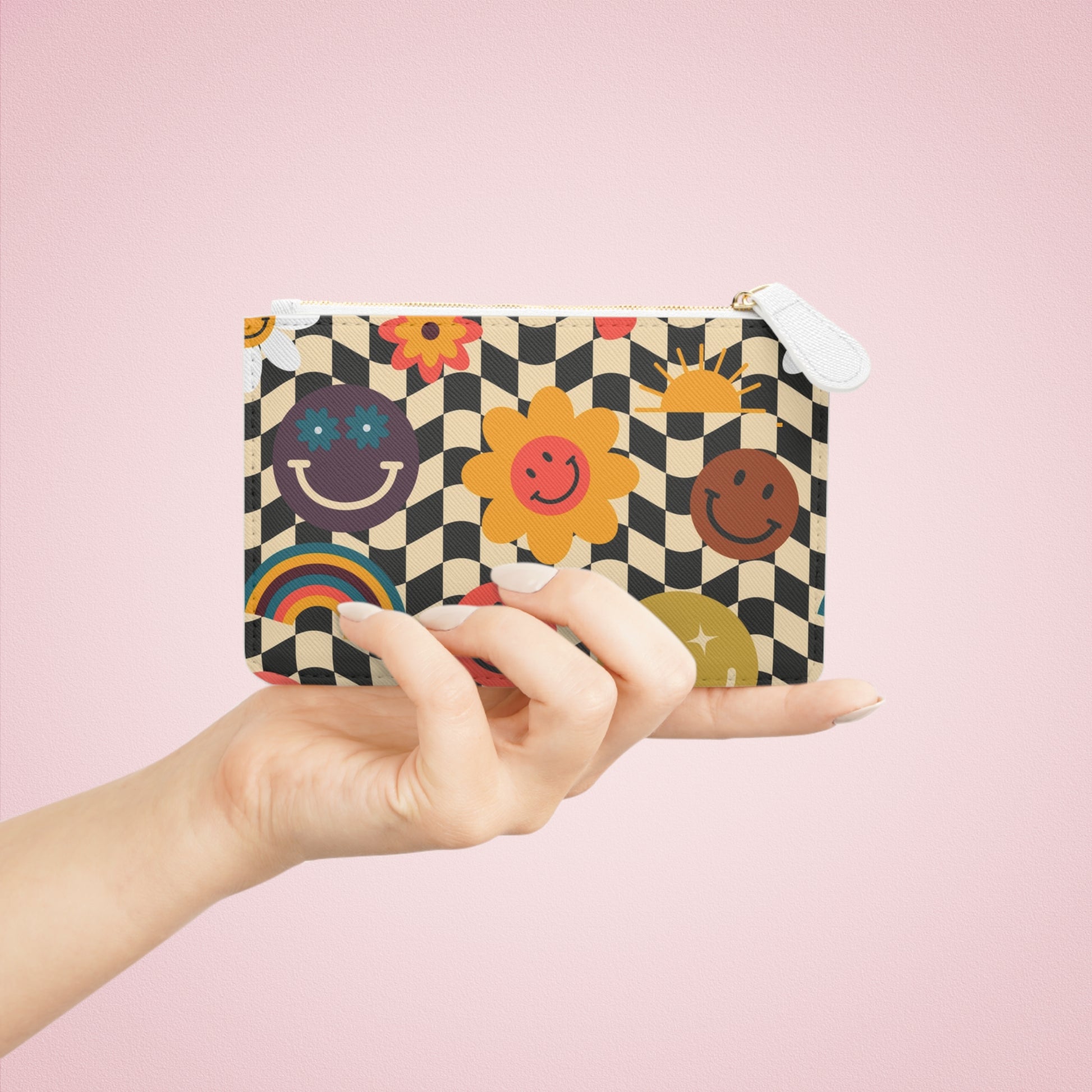 Trippy x Wavy Checkerboard x Smiley Face x Rainbow x Flowers Multi-Color Mini Clutch Bag, Artsulli - Art is Long, Life is Short, Bags, , , , , , , 