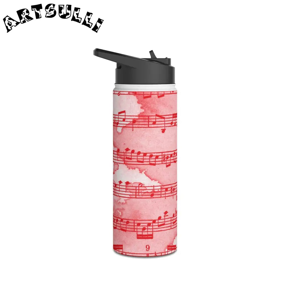 JAKKOUTTHEBXX Pink Steel Water Bottle with Red Musical Notes 2025