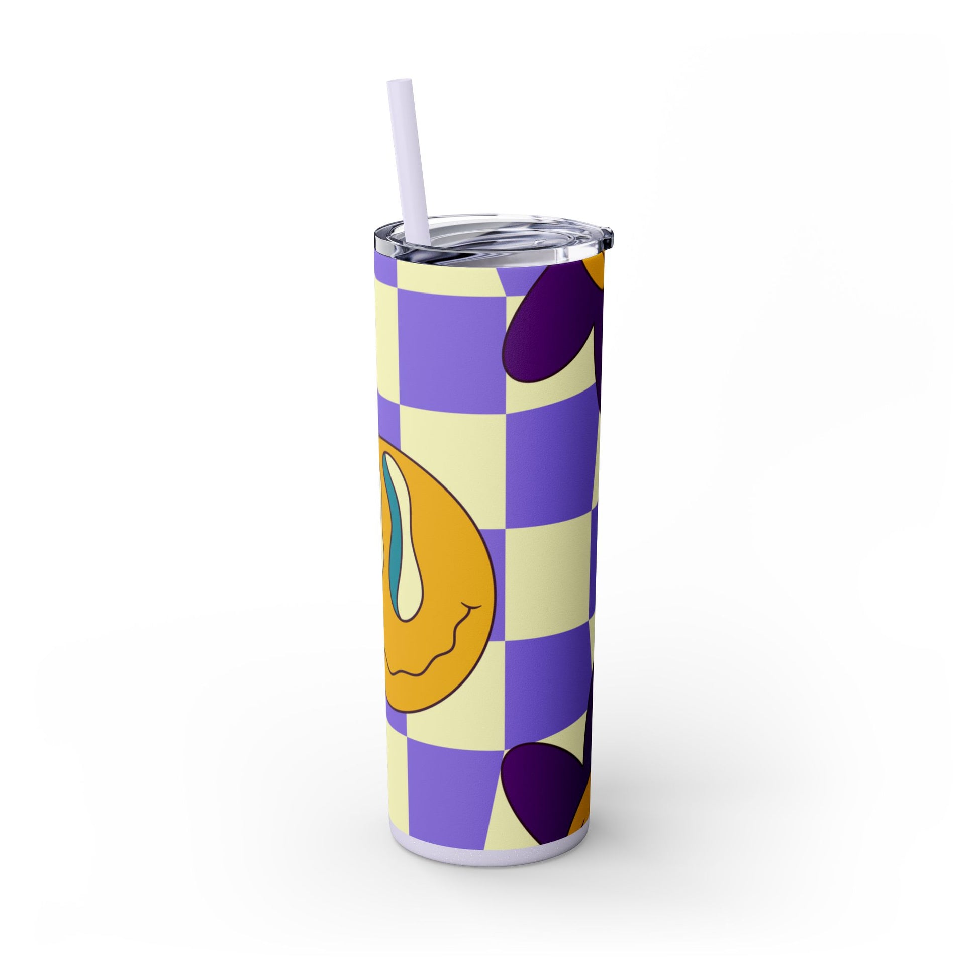 Trippy Flower Power Motifs Rave Garden Grins Skinny Tumbler with Straw, 20oz, Artsulli - Art is Long, Life is Short, Mug, , , , , , , 