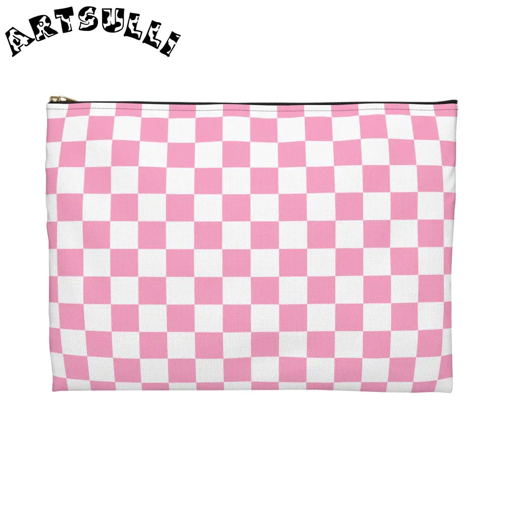 JAKKOUTTHEBXX Checkerboard II Hot Pink and White Accessory Pouch