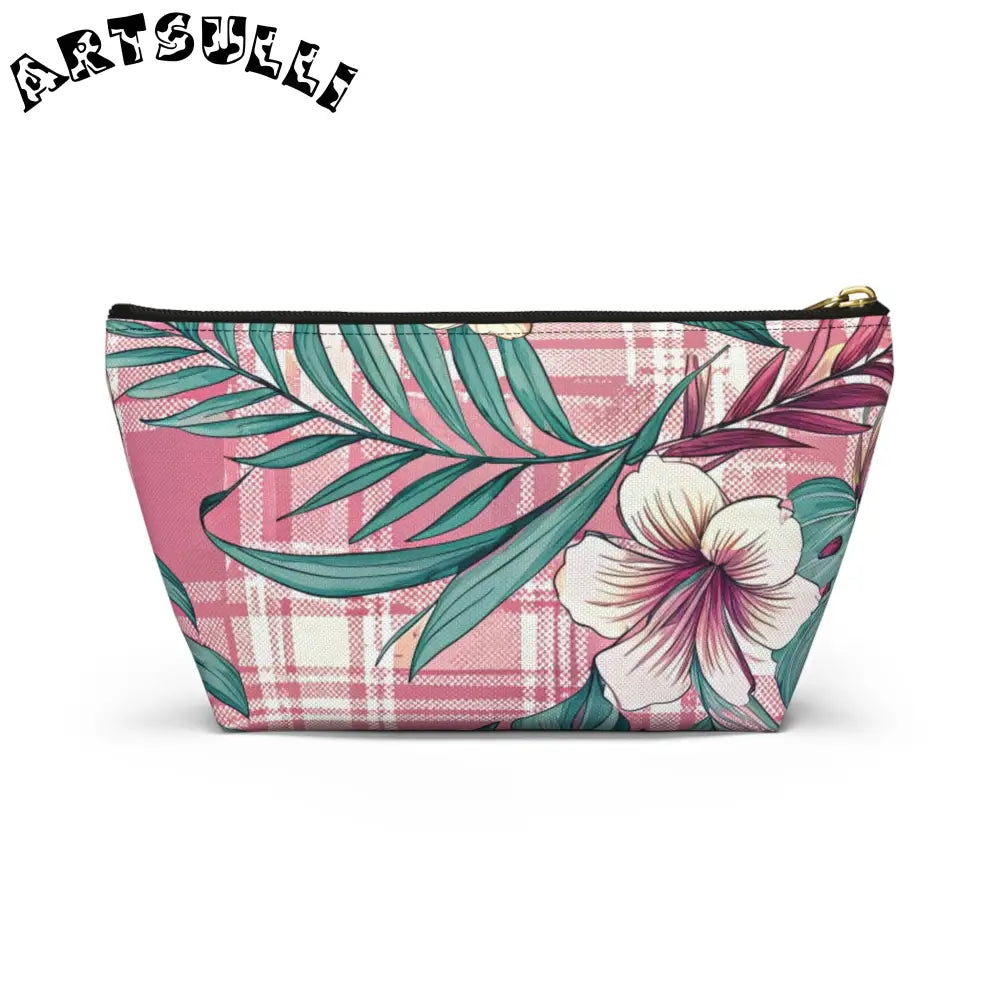 JAKKOUTTHEBXX Plaid x Floral Burgundy and Green Accessory Pouch w