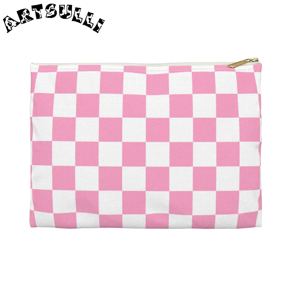 JAKKOUTTHEBXX Checkerboard Hot Pink and White Accessory Pouch