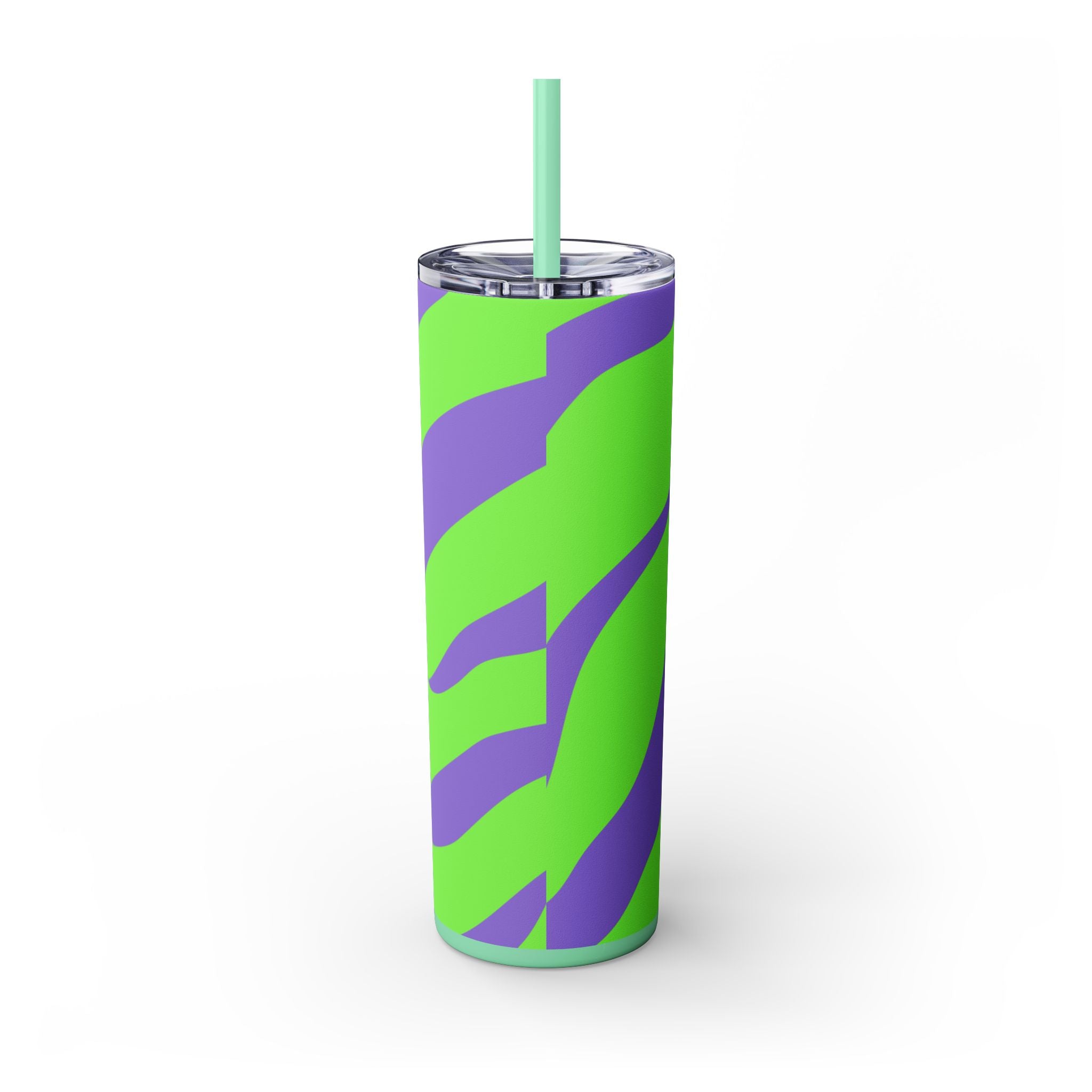 Tyrannosaurus Print Green and Purple Skinny Tumbler with Straw, 20oz, Artsulli - Art is Long, Life is Short, Mug, , , , , , , 