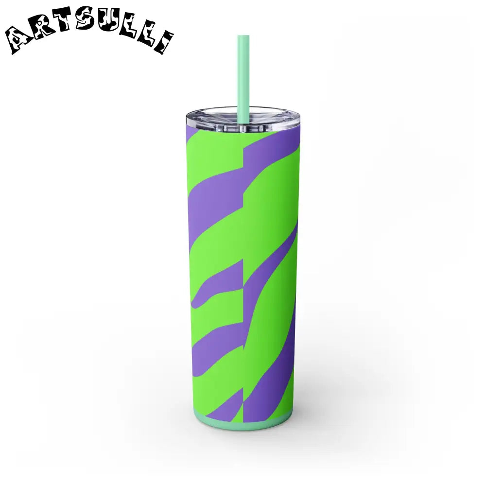 JAKKOUTTHEBXX Tyrannosaurus Print Green and Purple Skinny Tumbler