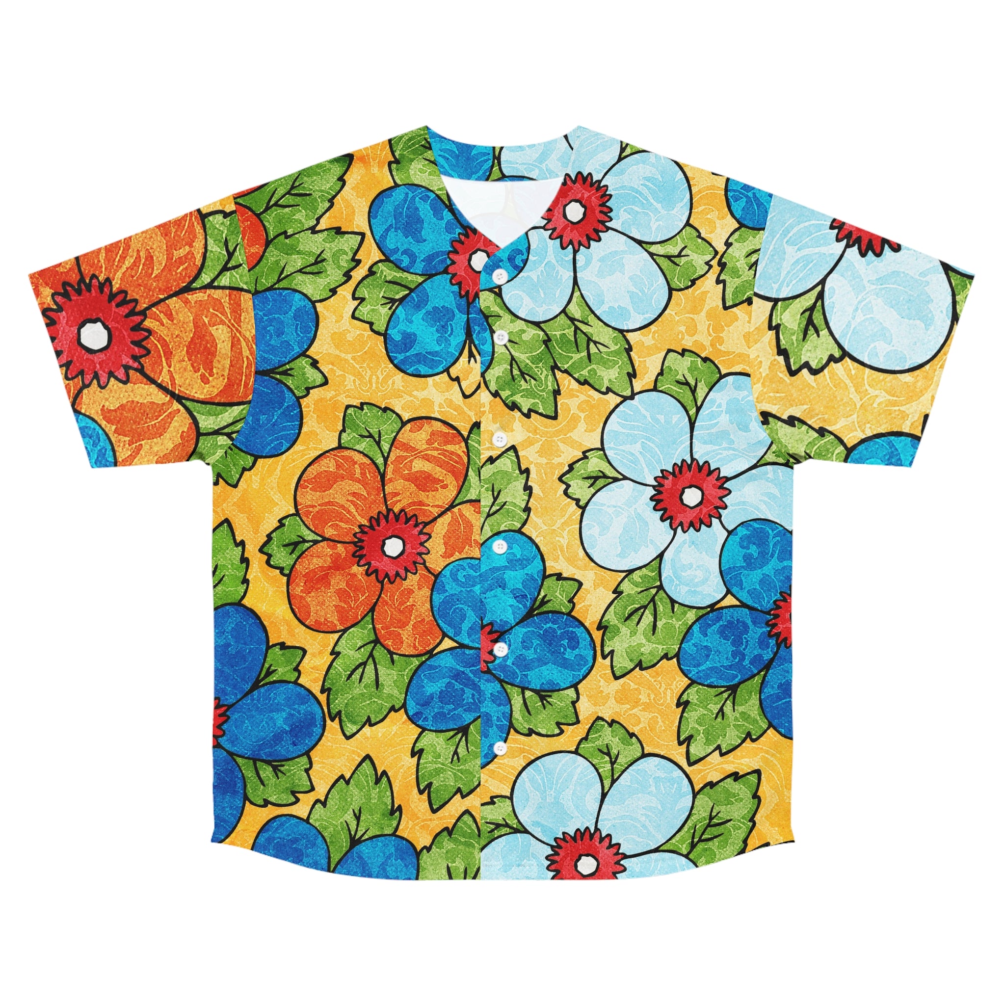 Groovy Yellow Floral Kl II Men's Baseball Jersey (AOP), Artsulli - Art is Long, Life is Short, All Over Prints, Size, S, Color, Seam thread color automatically matched to design, , , 28933964260279401236
