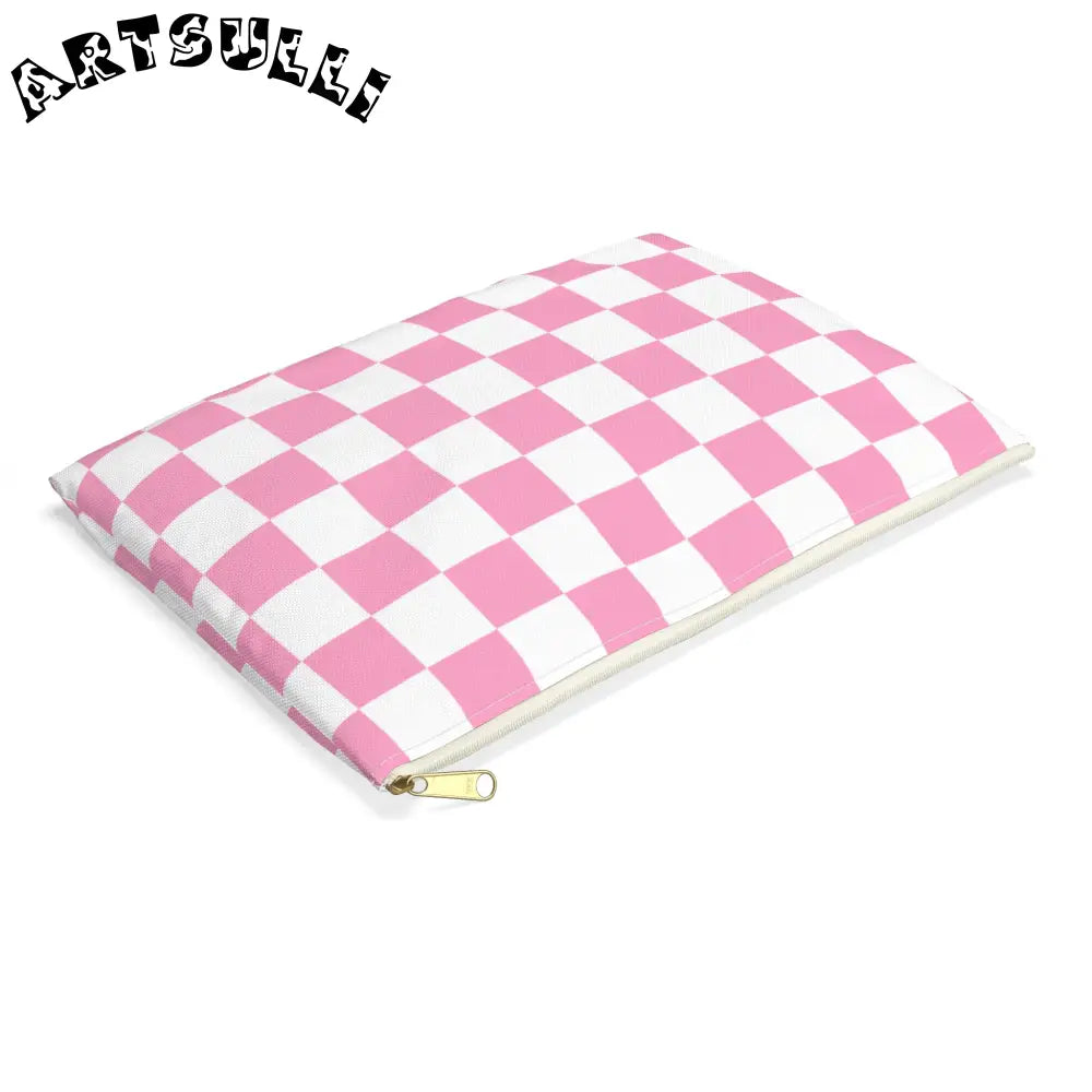 JAKKOUTTHEBXX Checkerboard Hot Pink and White Accessory Pouch