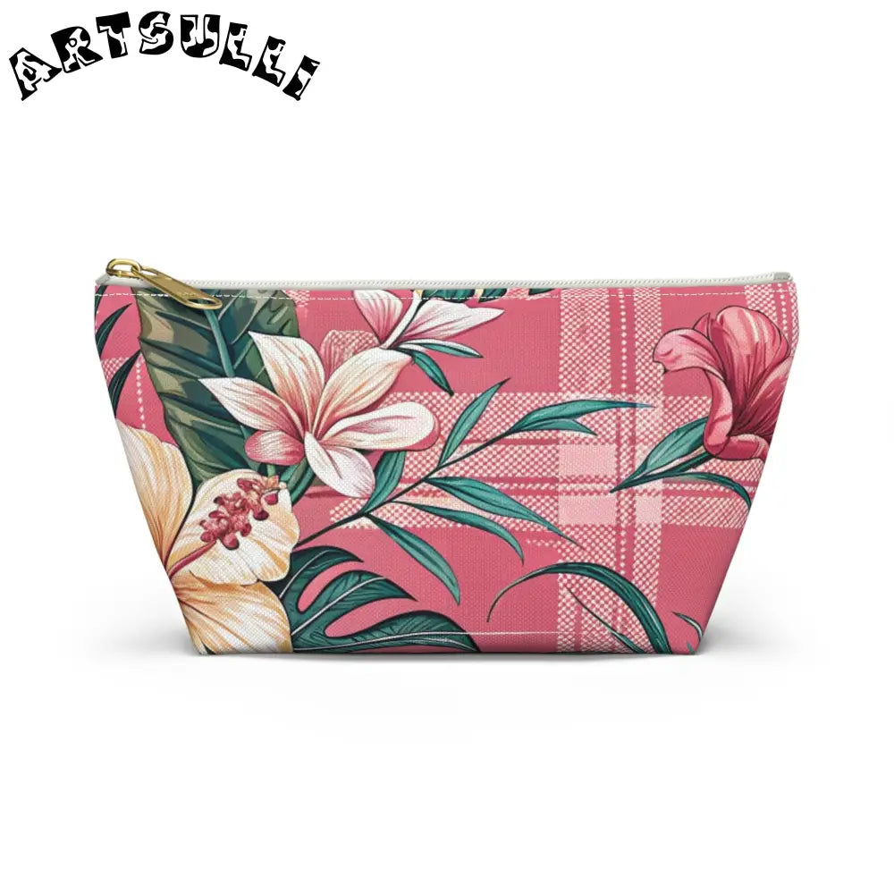 JAKKOUTTHEBXX Plaid x Floral Burgundy and Green Accessory Pouch w